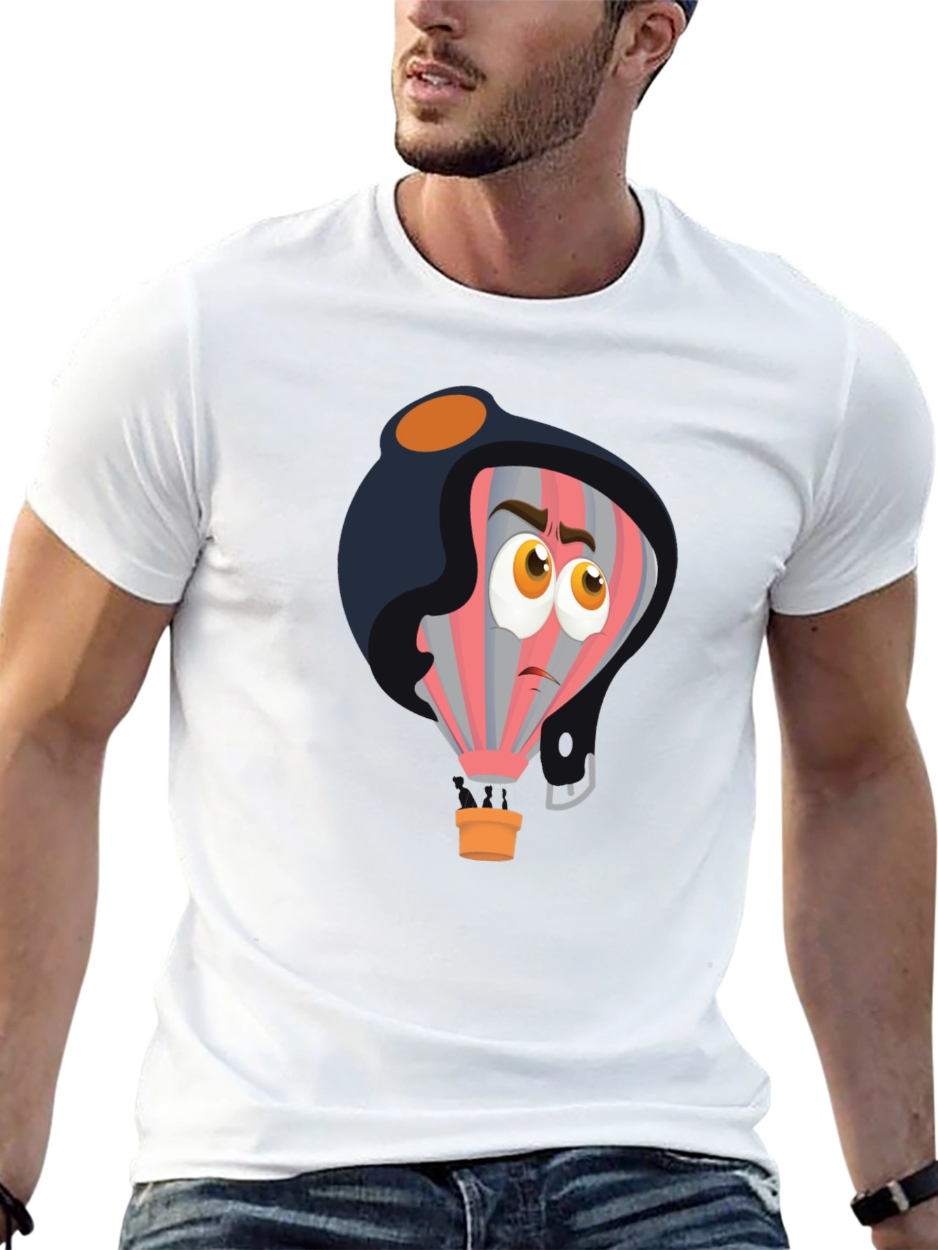 Cartoon Pilot Balloon Black T-Shirt