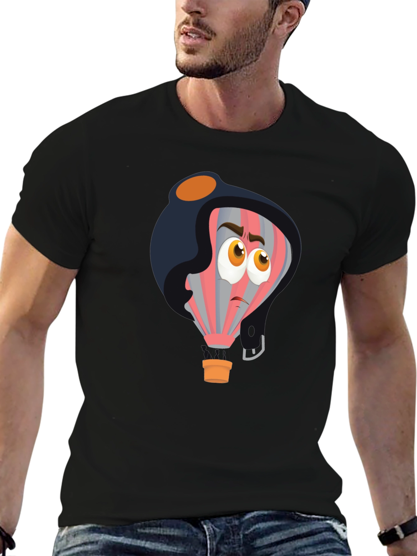 Cartoon Pilot Balloon Black T-Shirt