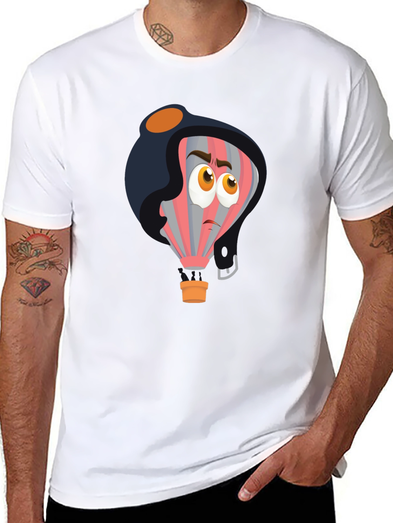 Cartoon Pilot Balloon Black T-Shirt