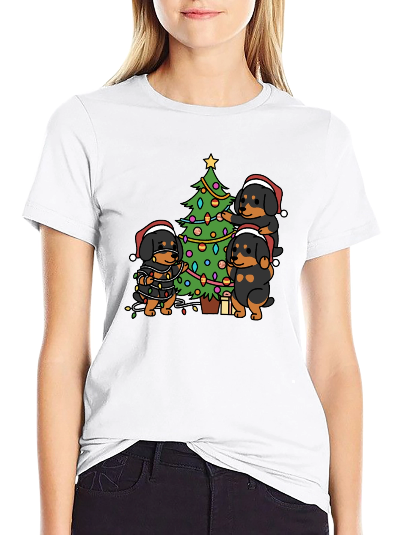 Festive Rottweiler Christmas Tree T-Shirt