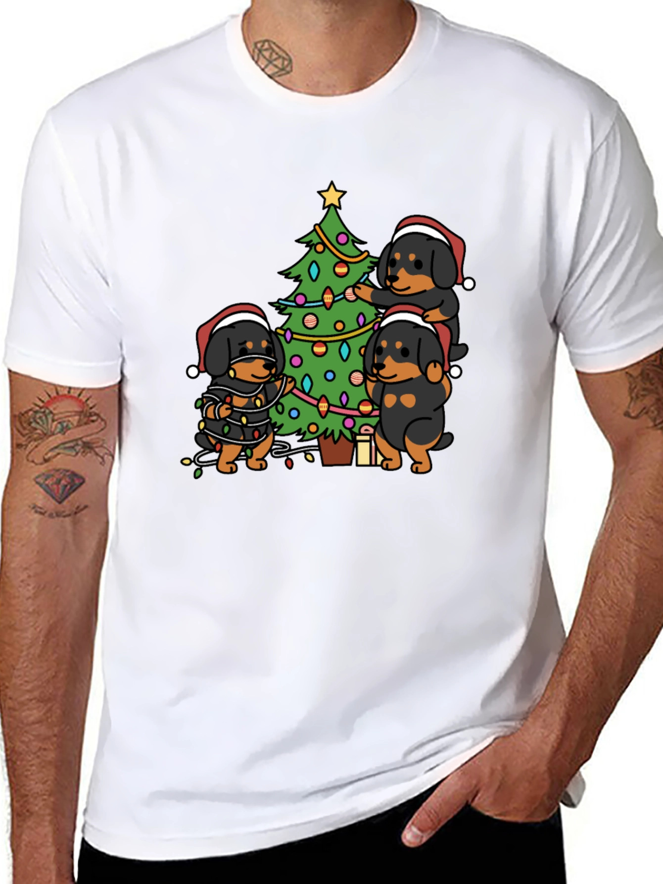 Festive Rottweiler Christmas Tree T-Shirt