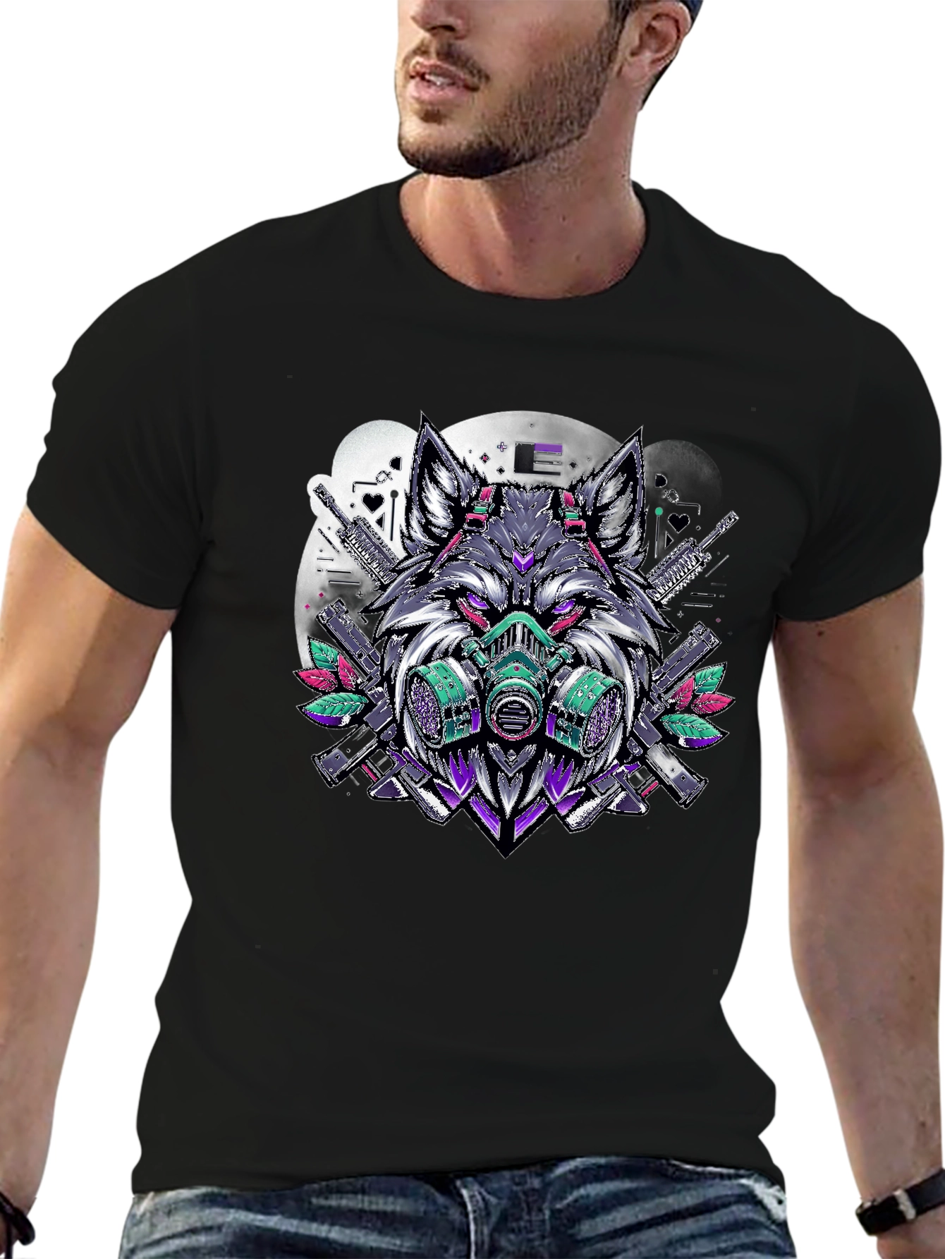 Wolf Gas Mask Graphic Print Tee