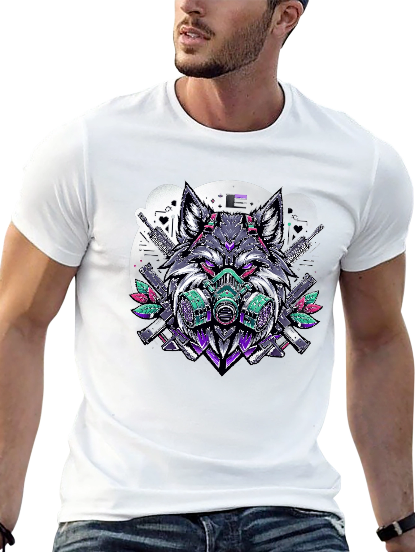 Wolf Gas Mask Graphic Print Tee
