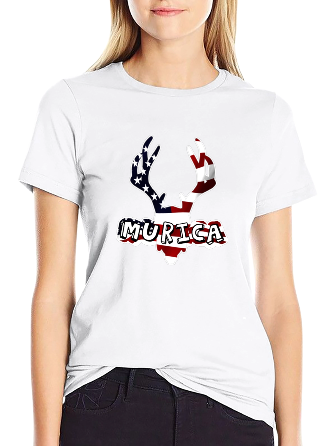 Patriotic Deer Murica T-Shirt - Black