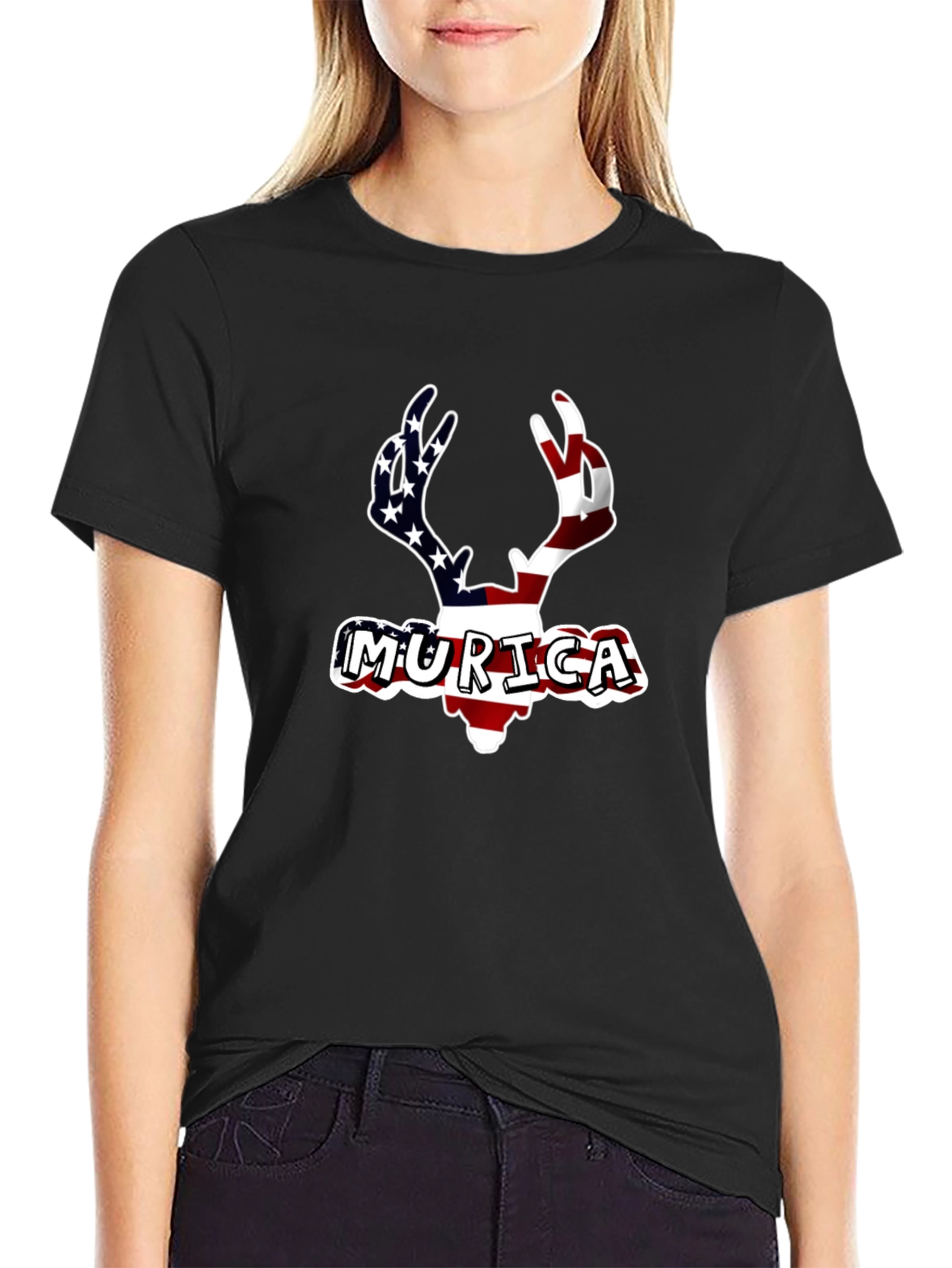 Patriotic Deer Murica T-Shirt - Black