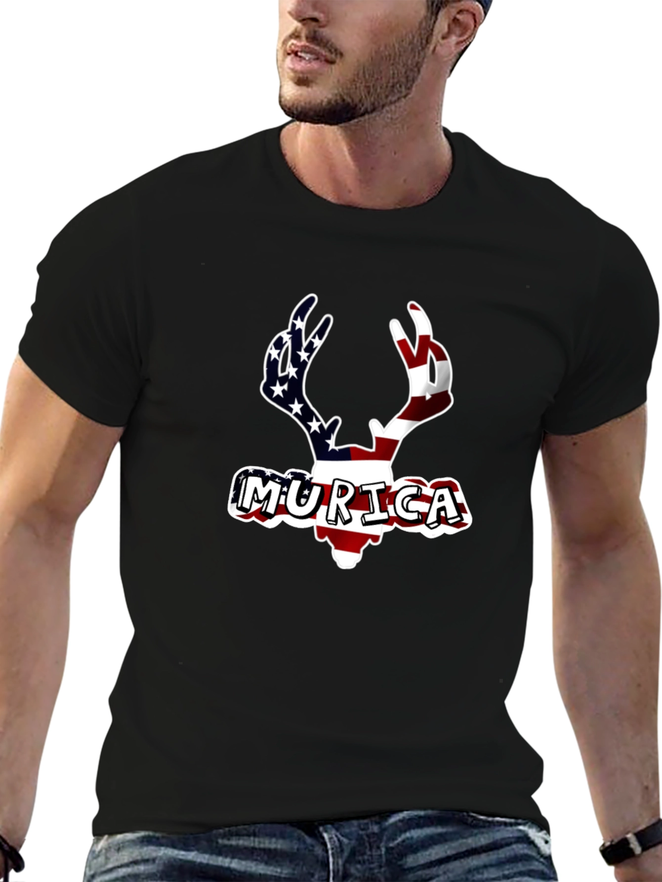 Patriotic Deer Murica T-Shirt - Black