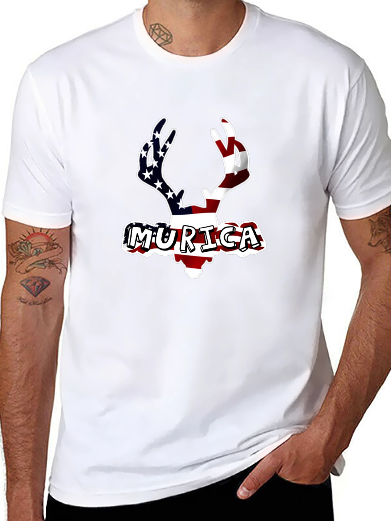 Patriotic Deer Murica T-Shirt - Black