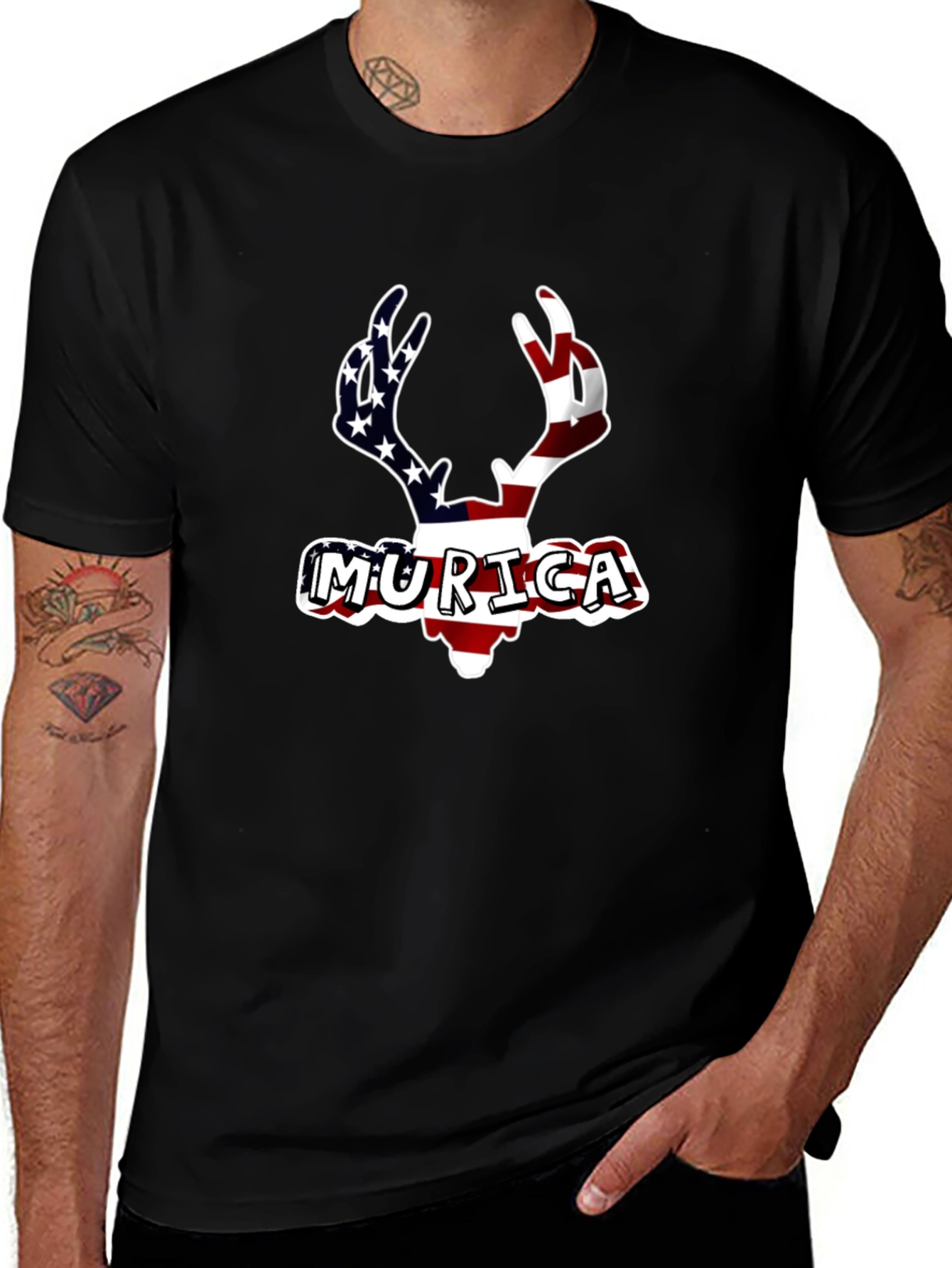 Patriotic Deer Murica T-Shirt - Black