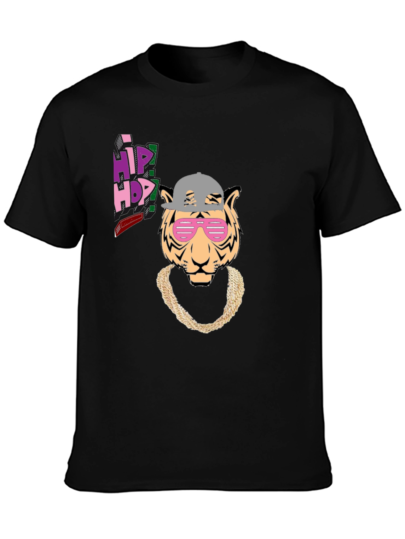 Hip Hop Tiger Graphic Tee - Black Cotton T-Shirt