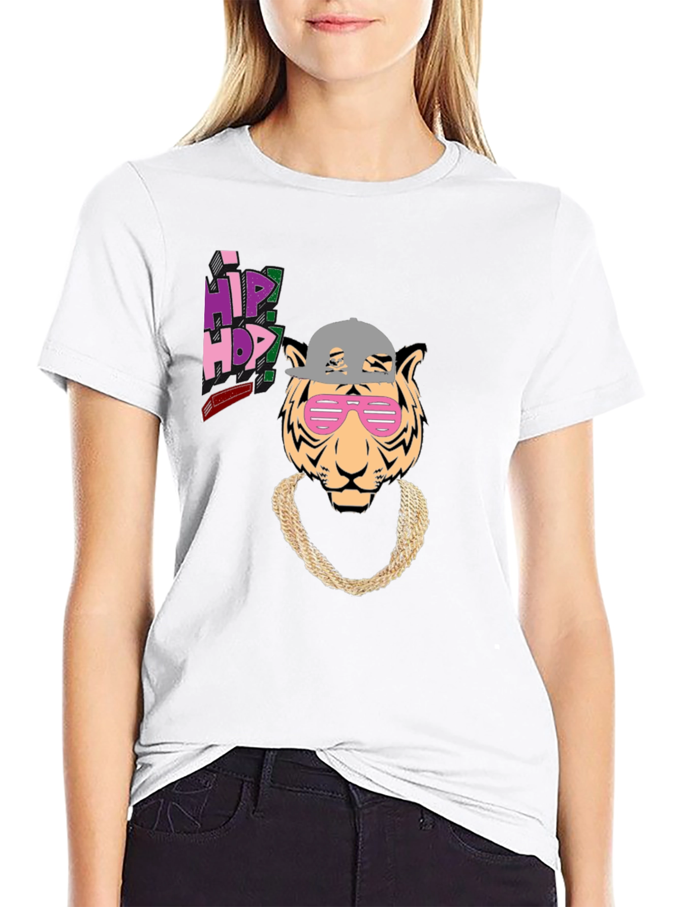 Hip Hop Tiger Graphic Tee - Black Cotton T-Shirt