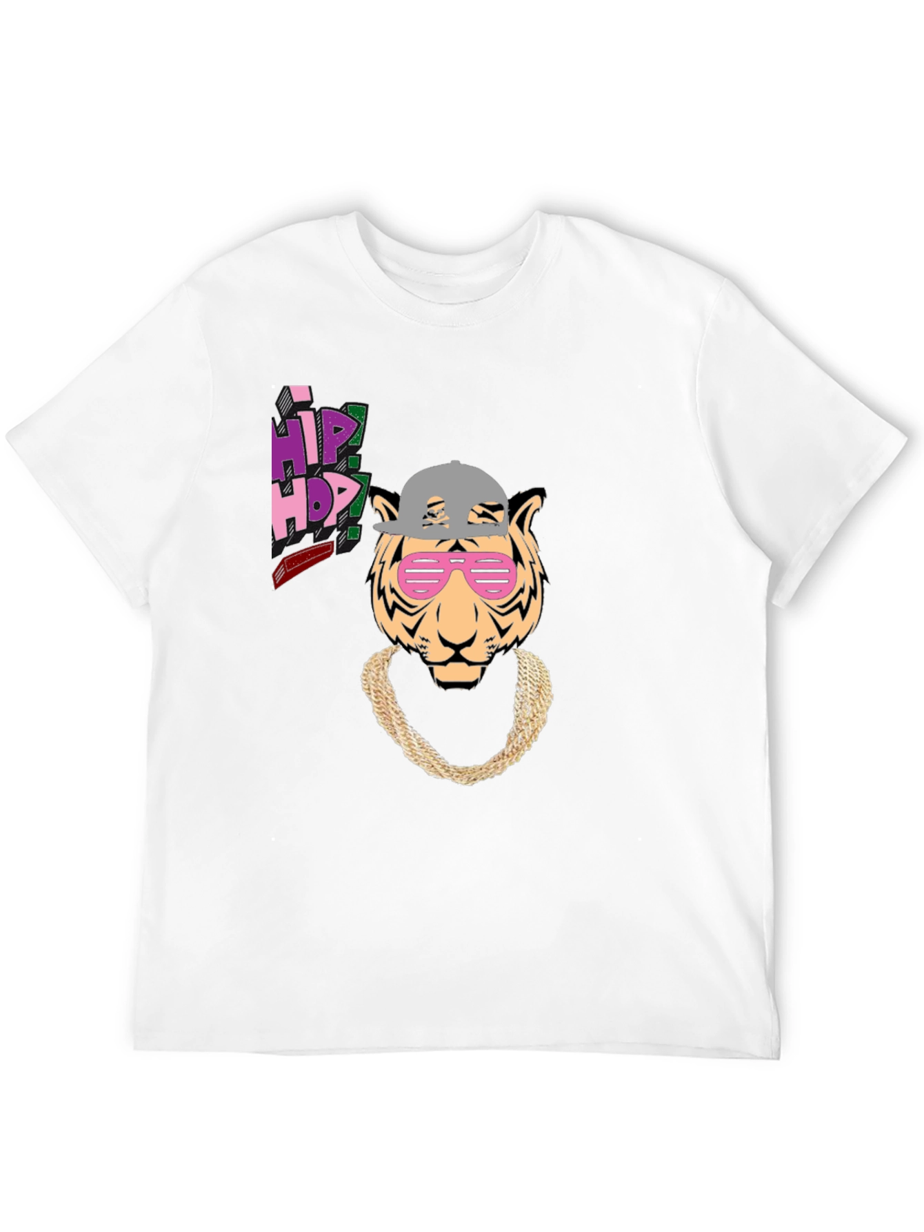 Hip Hop Tiger Graphic Tee - Black Cotton T-Shirt