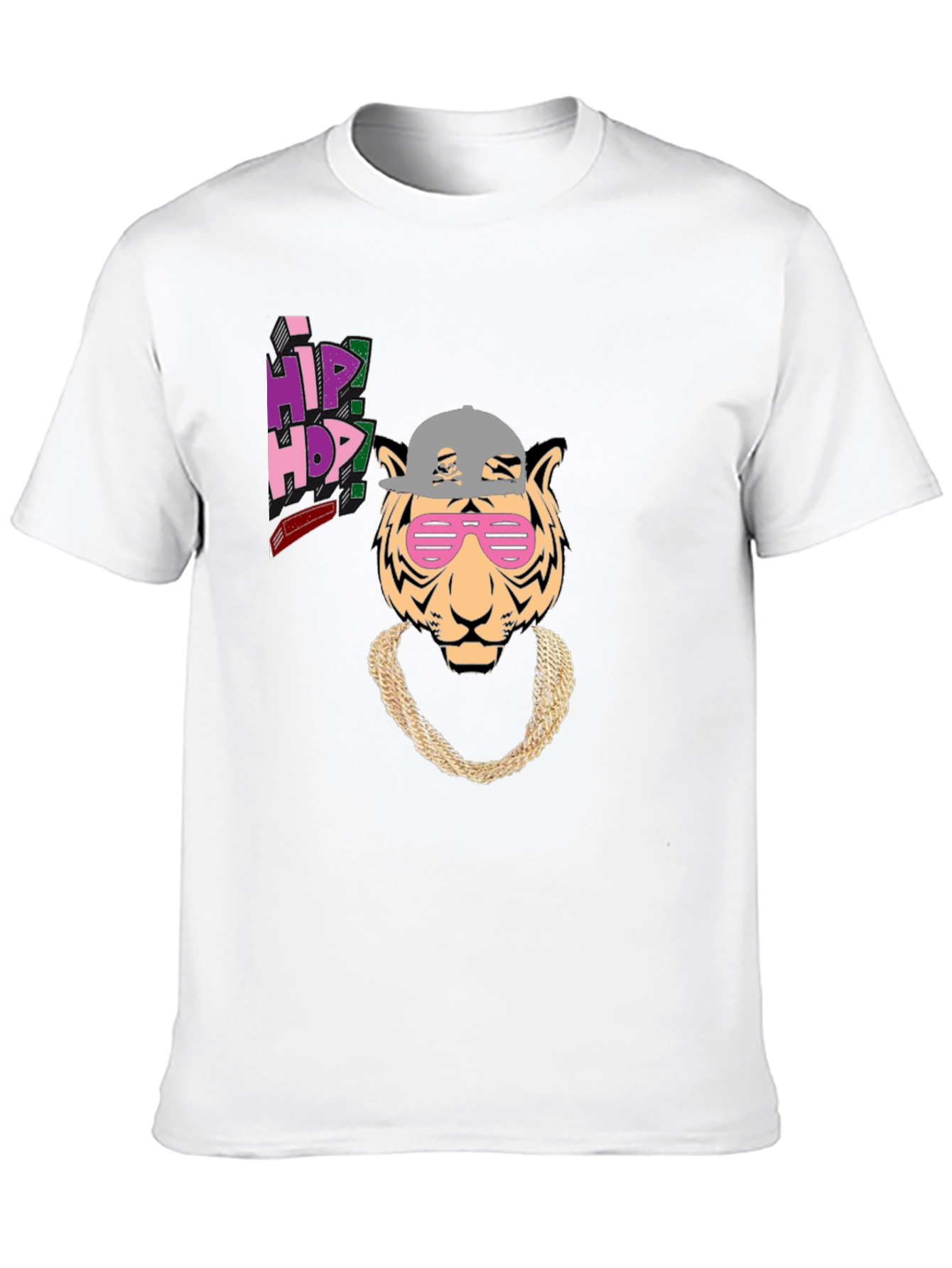 Hip Hop Tiger Graphic Tee - Black Cotton T-Shirt