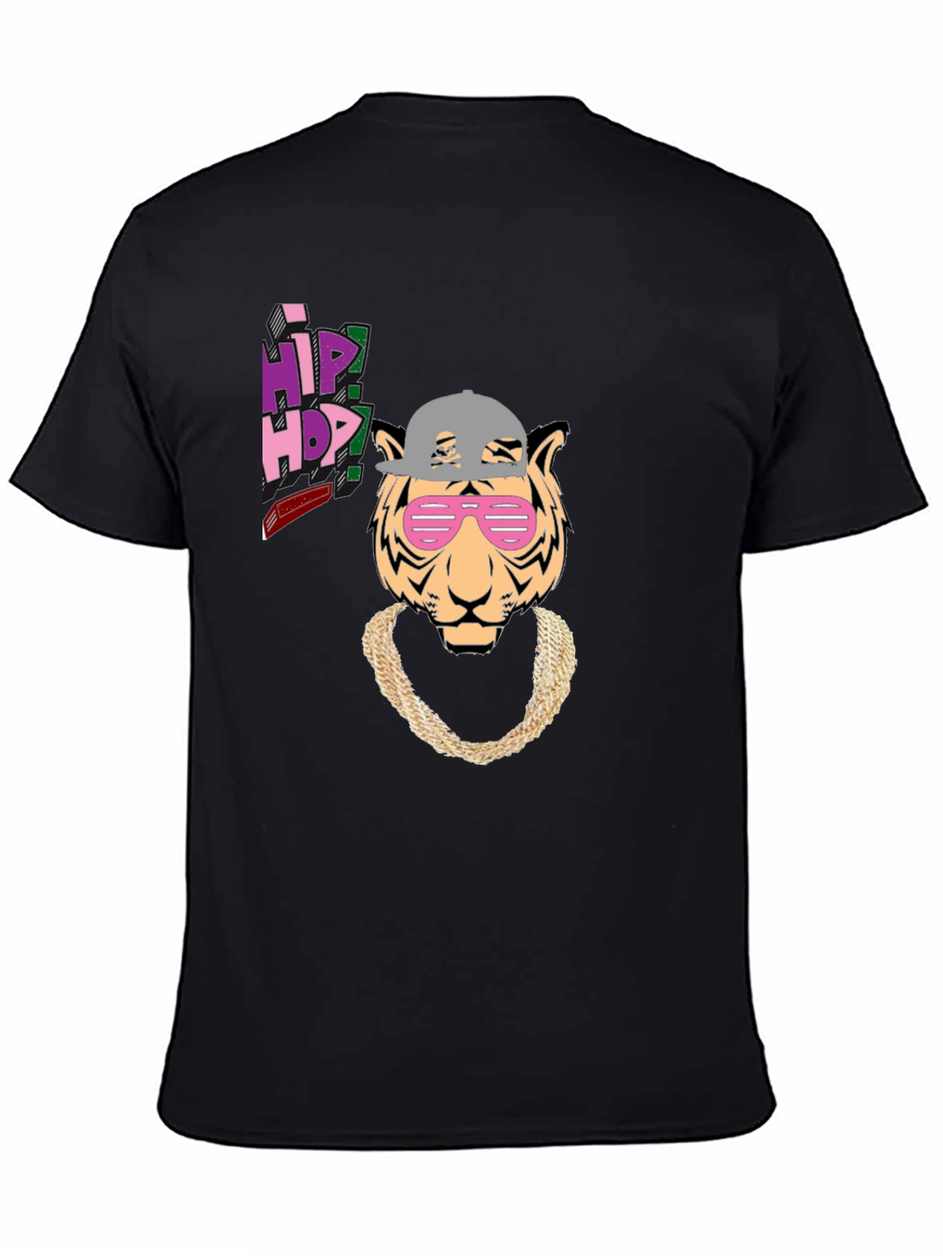 Hip Hop Tiger Graphic Tee - Black Cotton T-Shirt