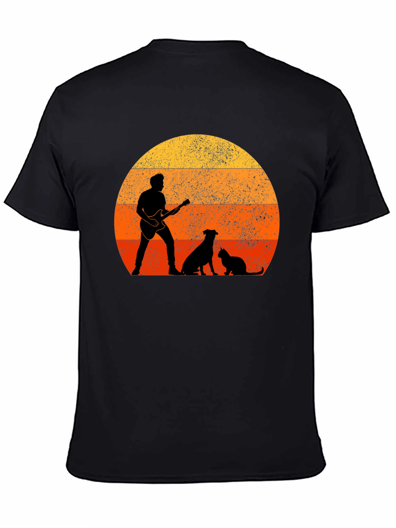 Sunset Guitarist Dog Cat T-Shirt