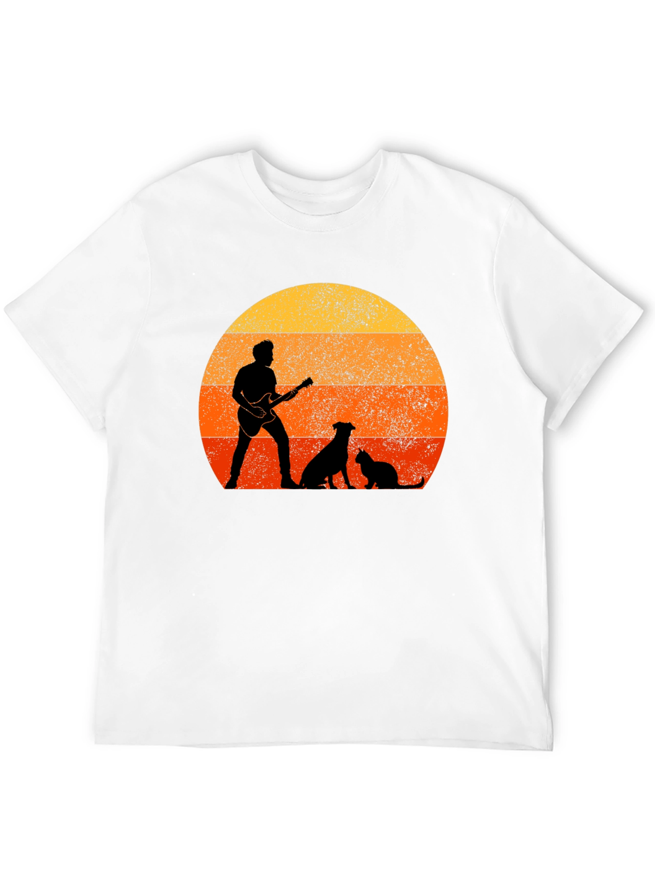 Sunset Guitarist Dog Cat T-Shirt