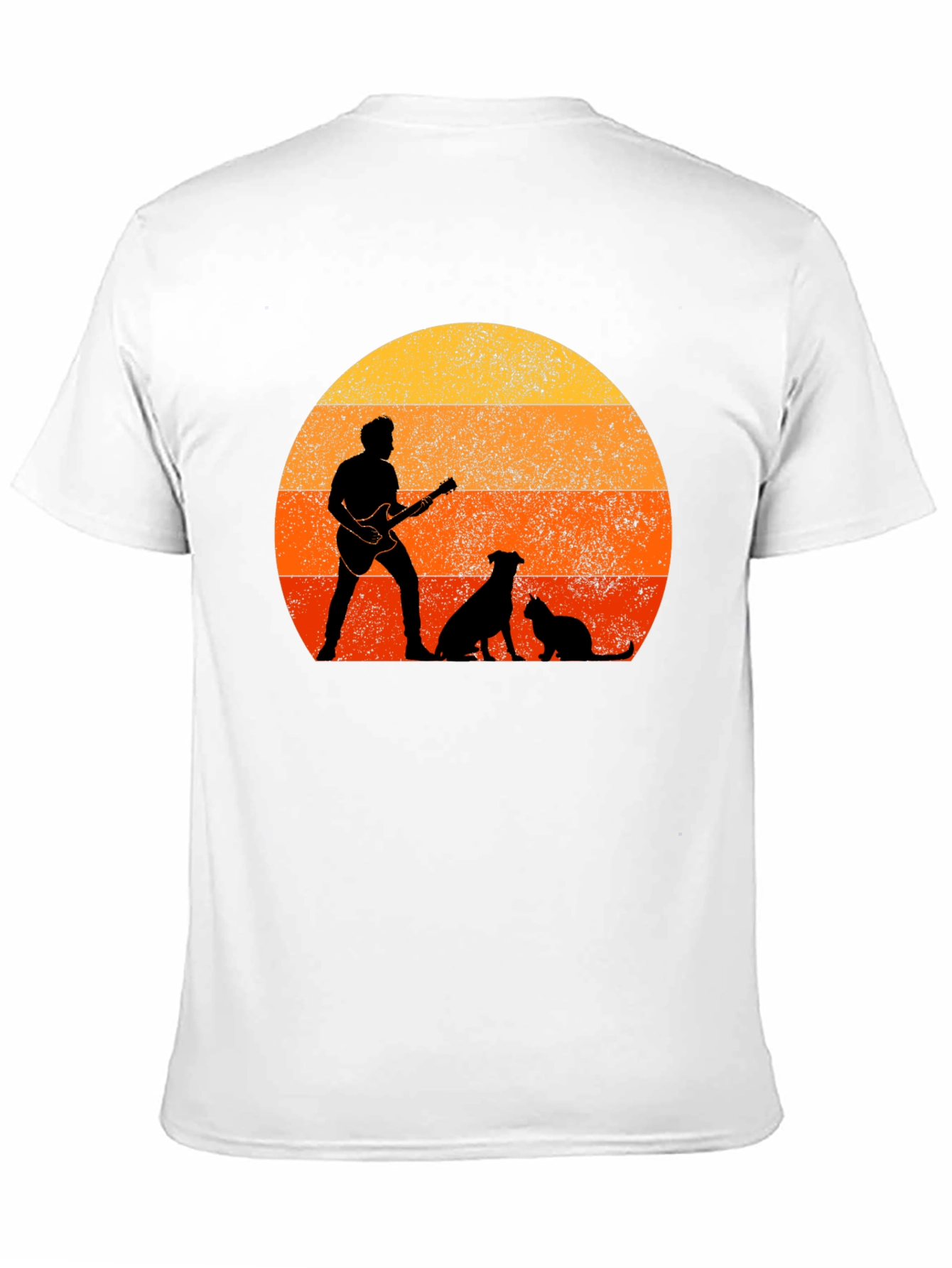 Sunset Guitarist Dog Cat T-Shirt