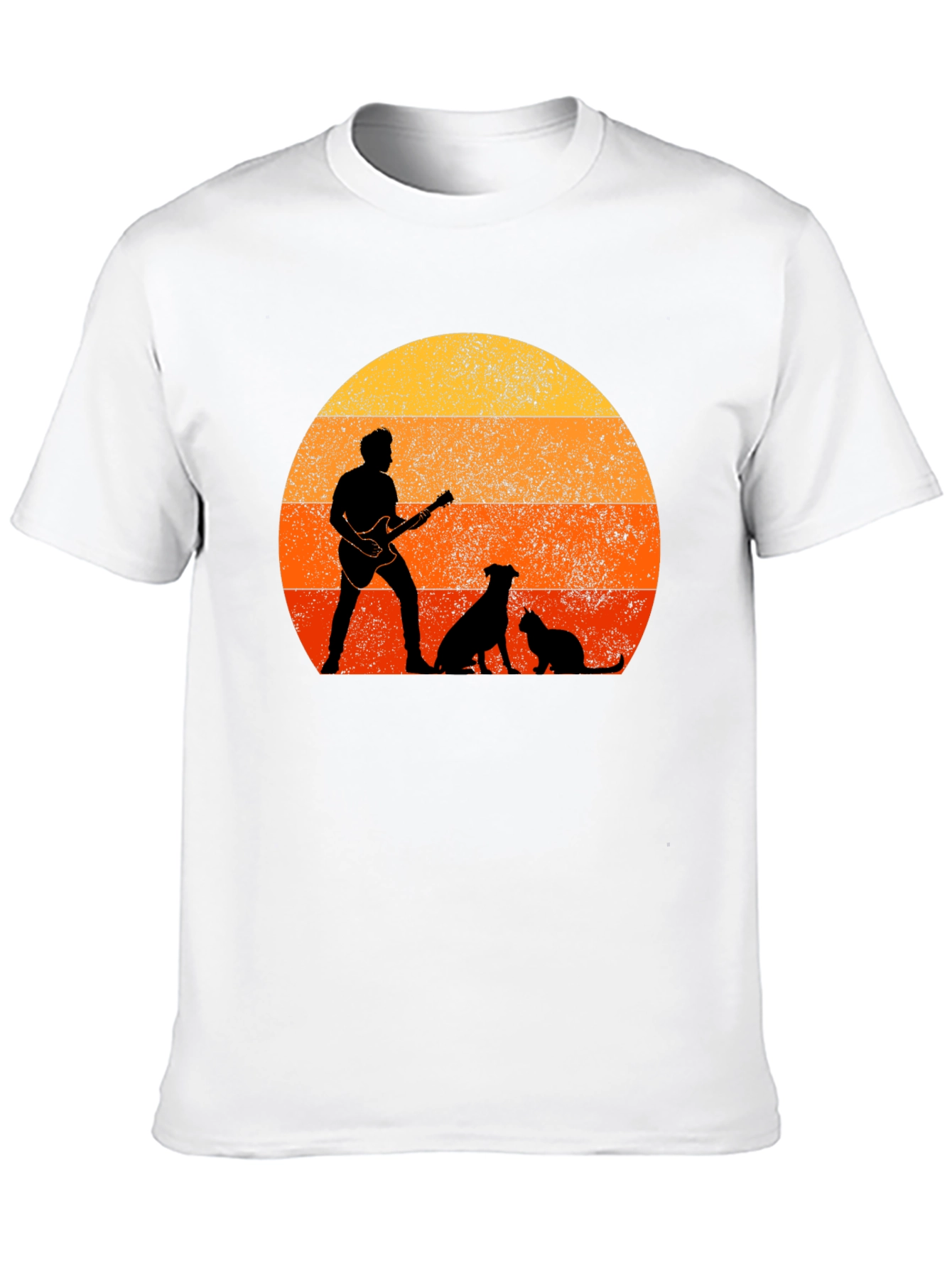 Sunset Guitarist Dog Cat T-Shirt