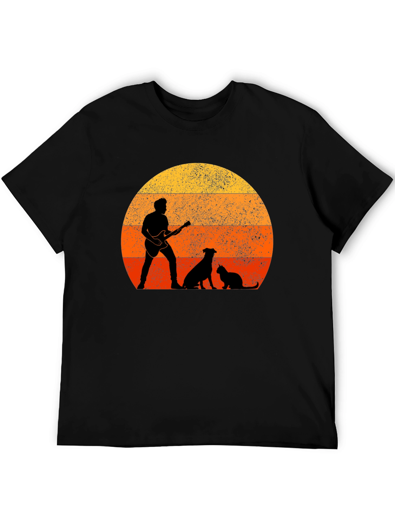 Sunset Guitarist Dog Cat T-Shirt