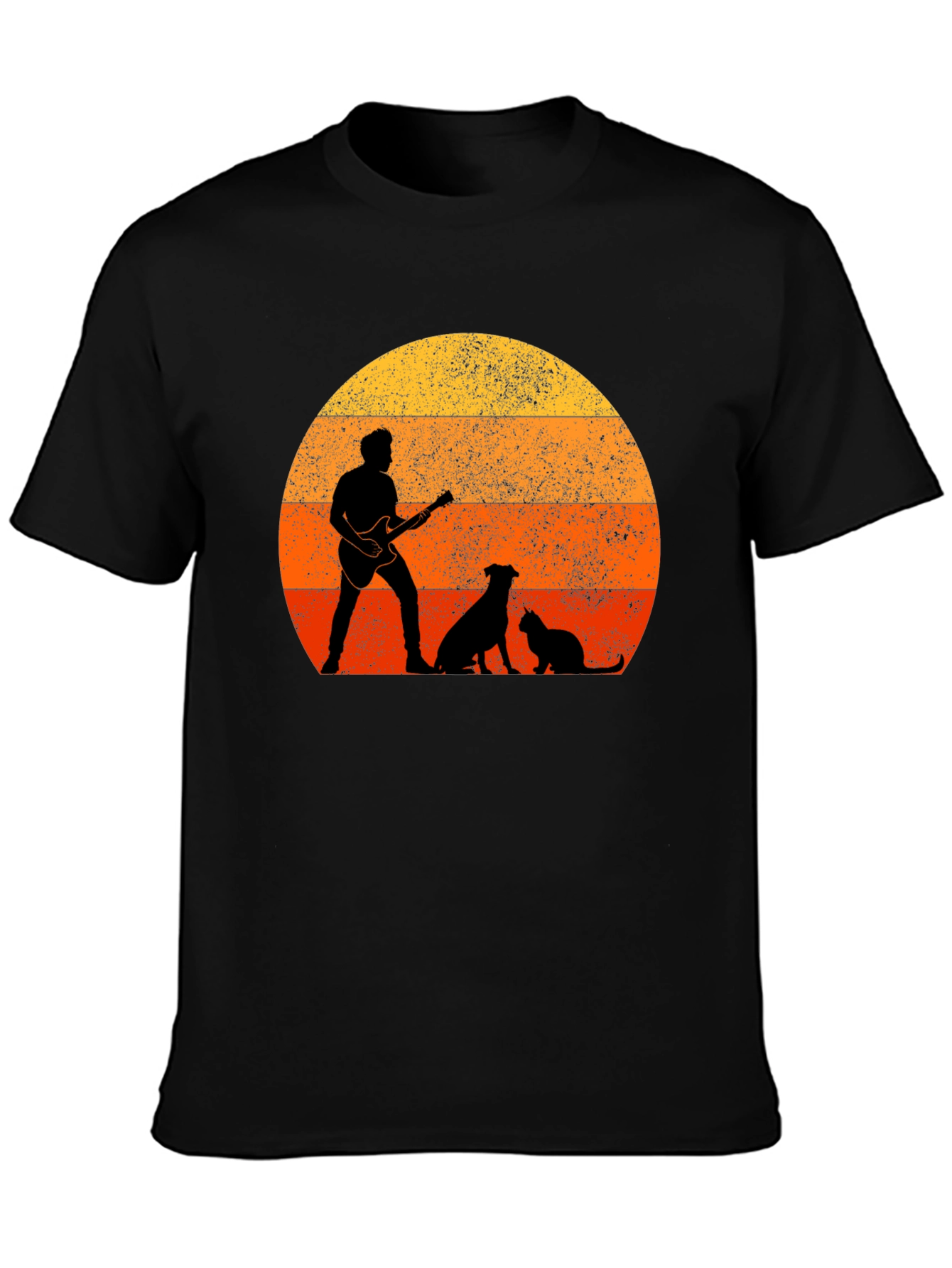 Sunset Guitarist Dog Cat T-Shirt