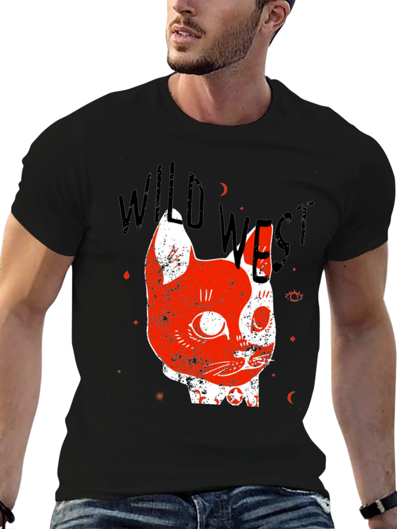 Wild West Cat Graphic Tee - Black
