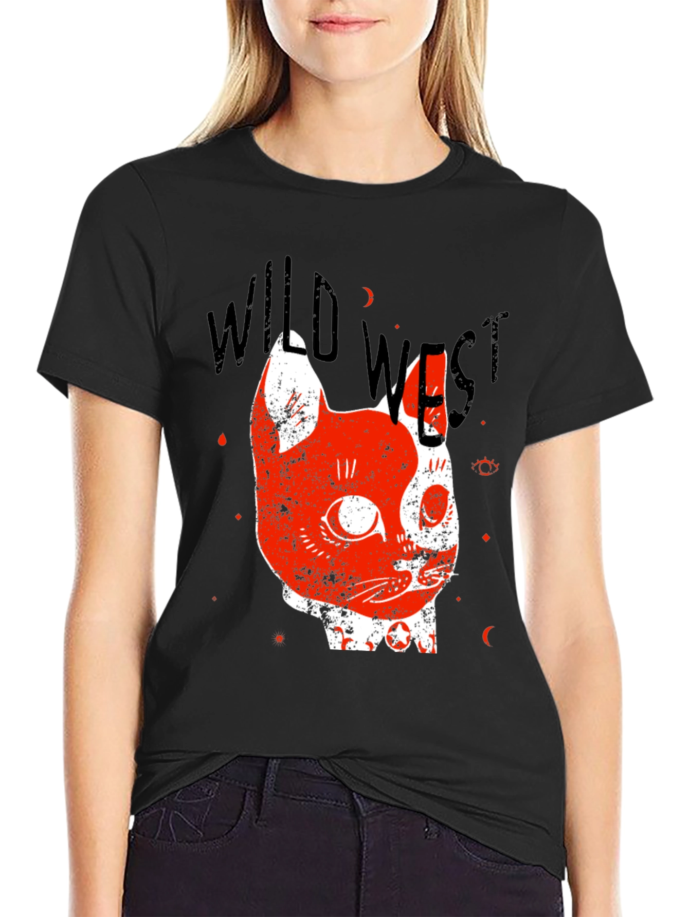 Wild West Cat Graphic Tee - Black
