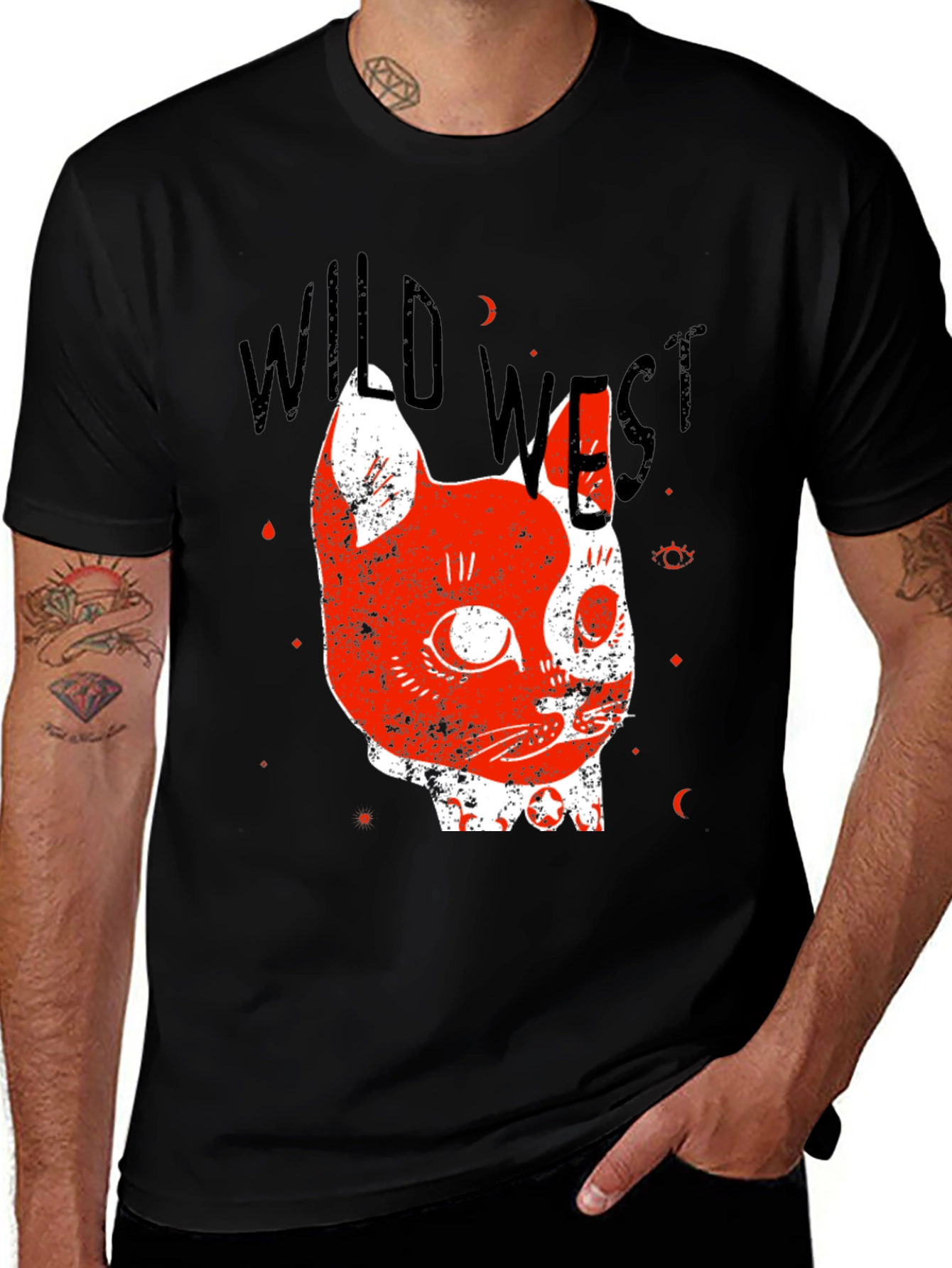 Wild West Cat Graphic Tee - Black
