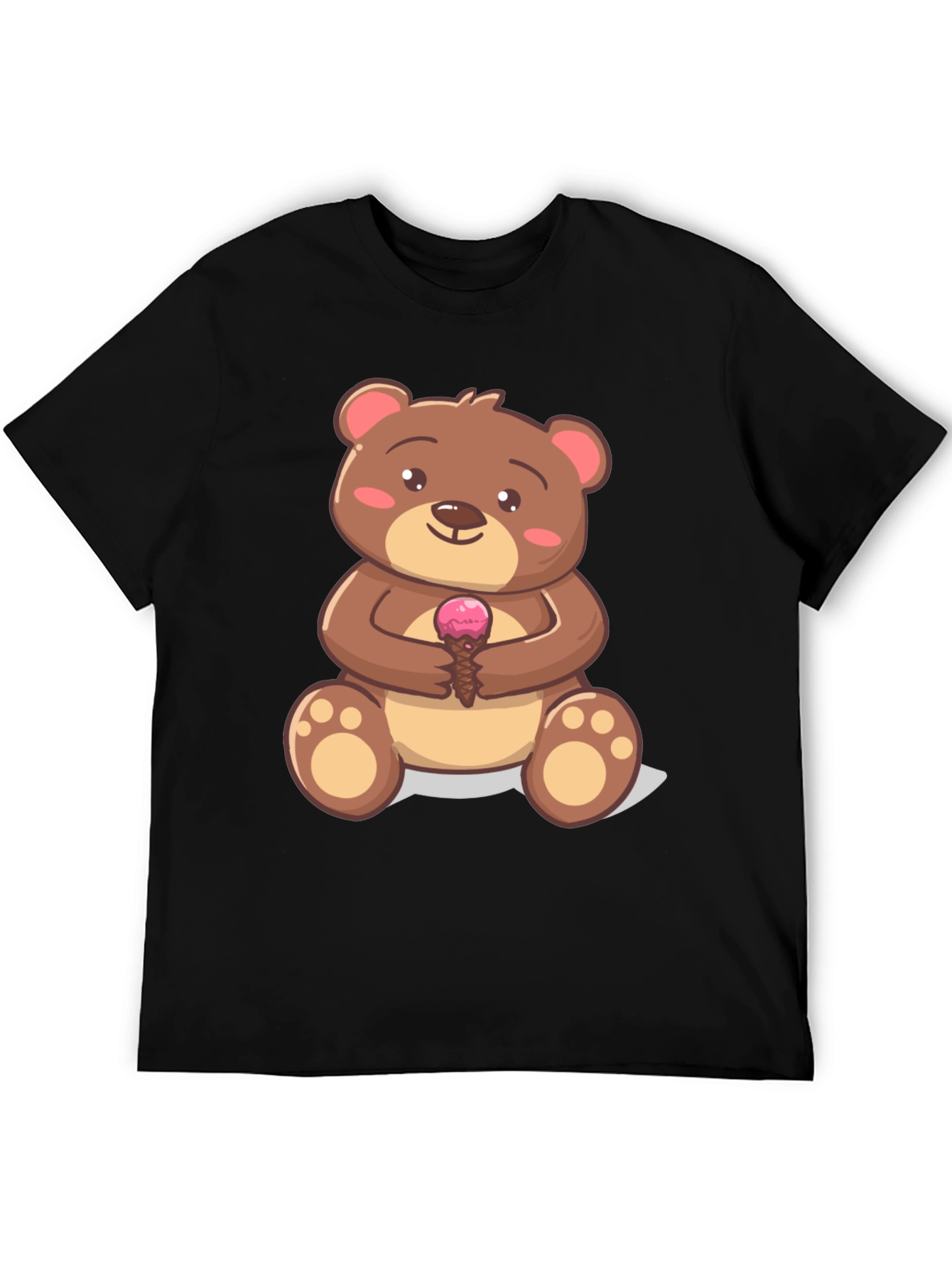 Cute Bear with Ice Cream Graphic T-Shirt - Black