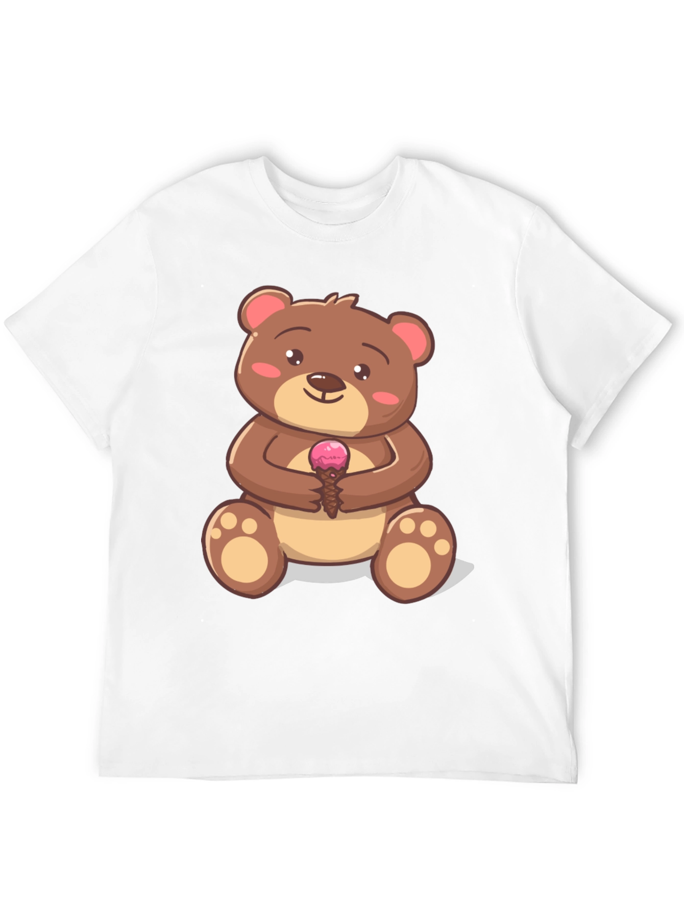 Cute Bear with Ice Cream Graphic T-Shirt - Black