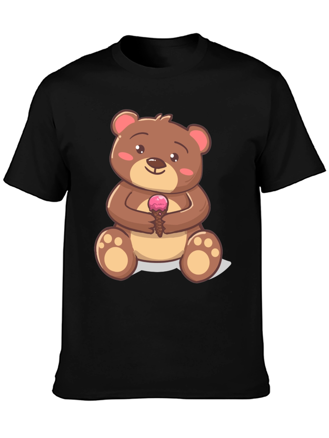 Cute Bear with Ice Cream Graphic T-Shirt - Black