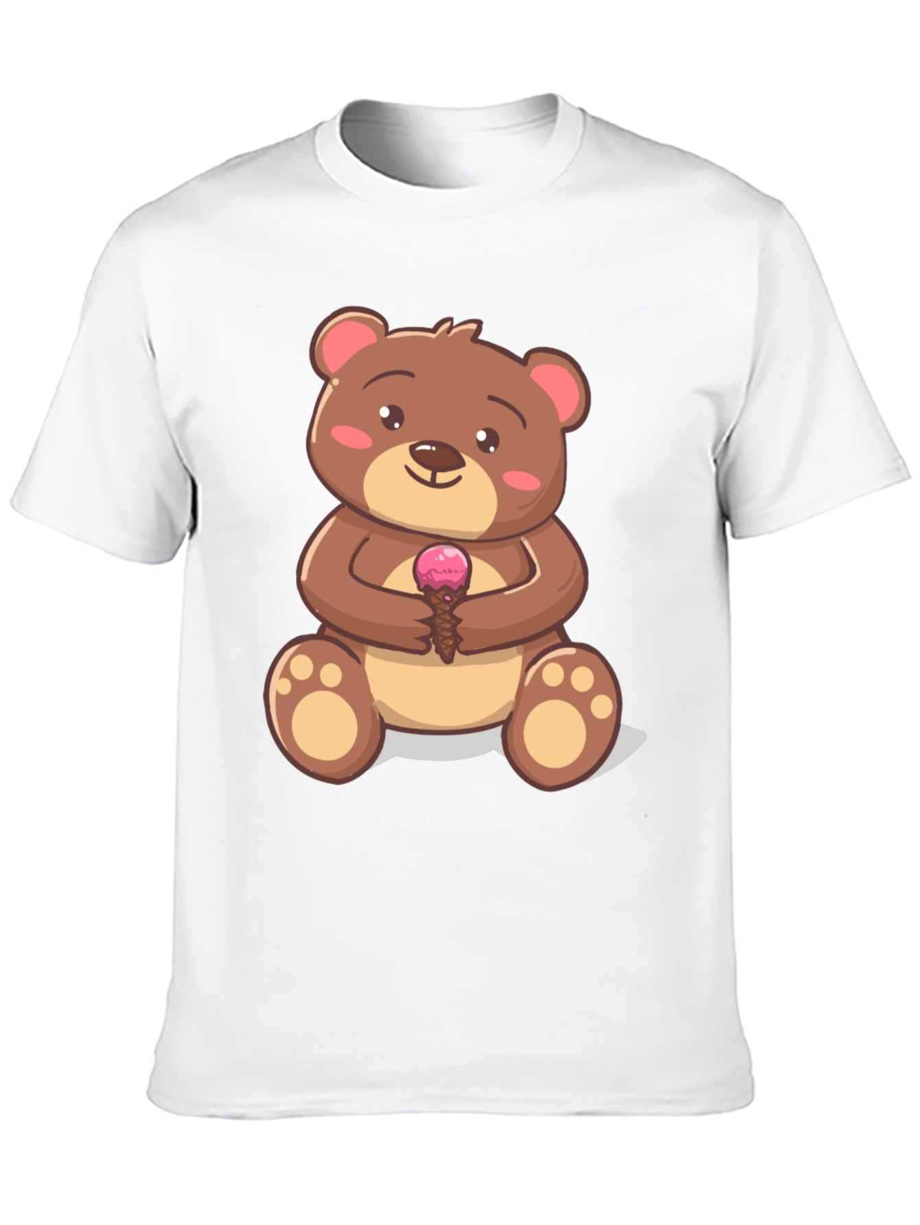 Cute Bear with Ice Cream Graphic T-Shirt - Black