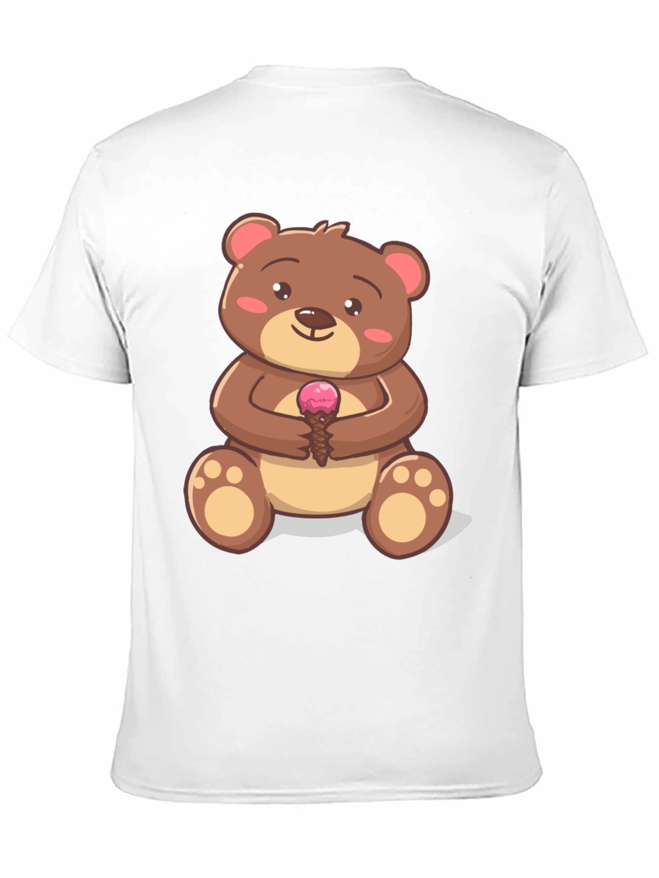 Cute Bear with Ice Cream Graphic T-Shirt - Black