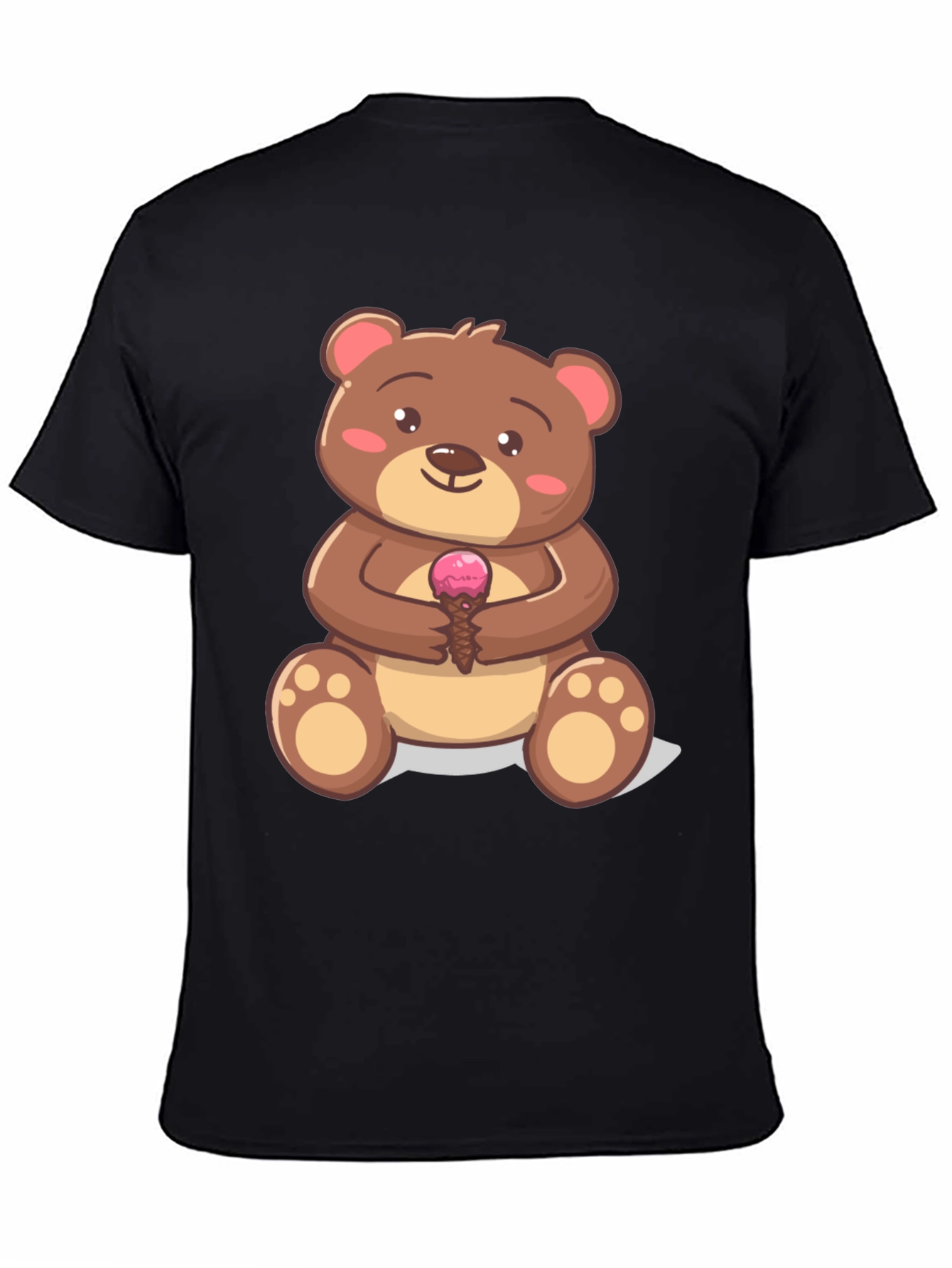 Cute Bear with Ice Cream Graphic T-Shirt - Black