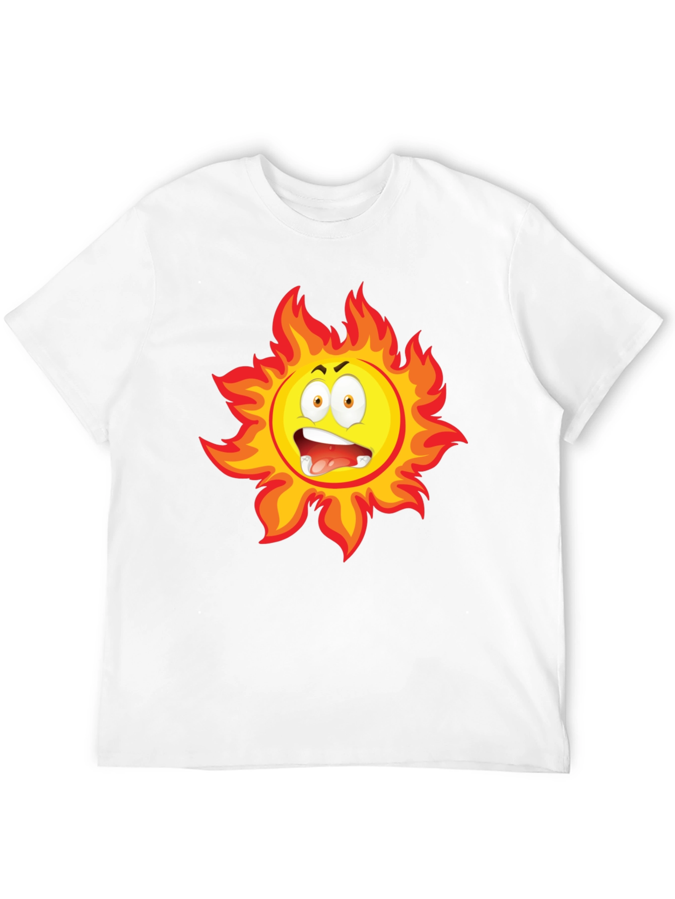Fiery Sun Cartoon Black T-Shirt