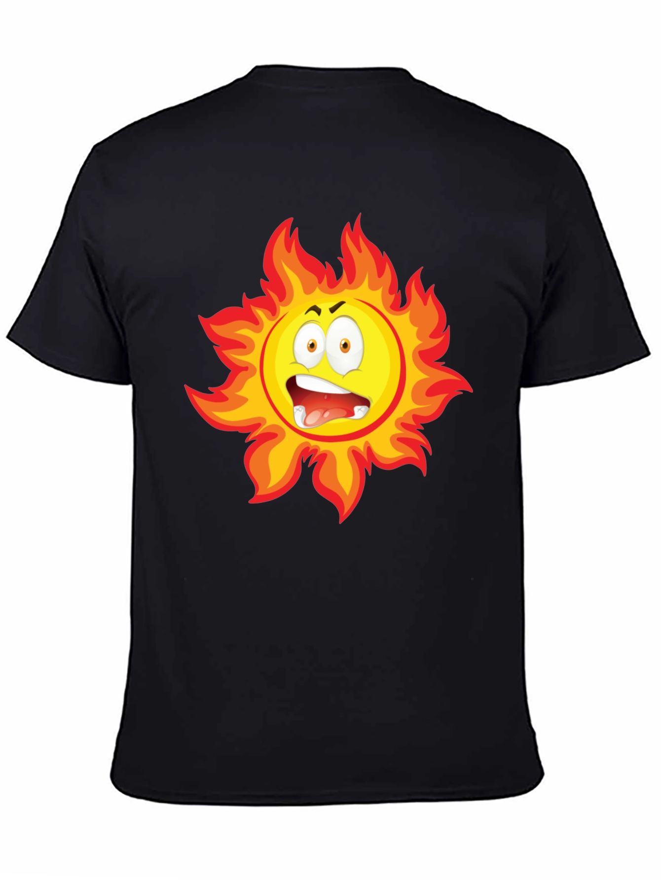 Fiery Sun Cartoon Black T-Shirt