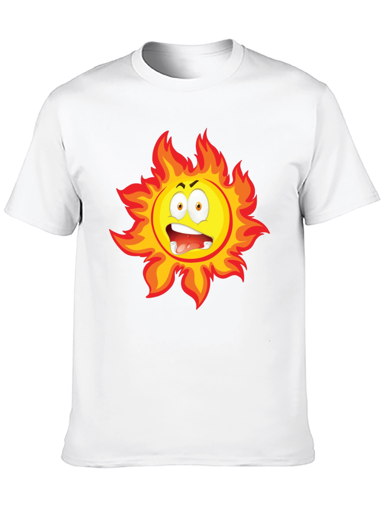 Fiery Sun Cartoon Black T-Shirt