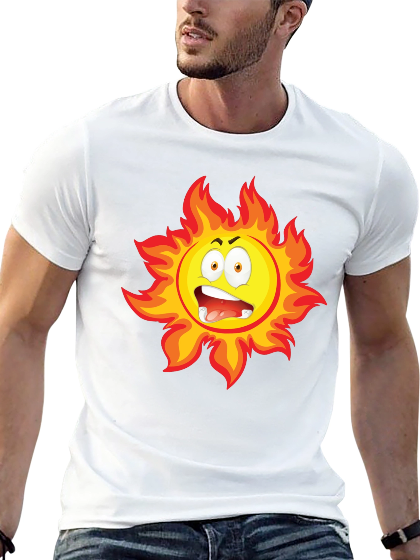 Fiery Sun Cartoon Black T-Shirt