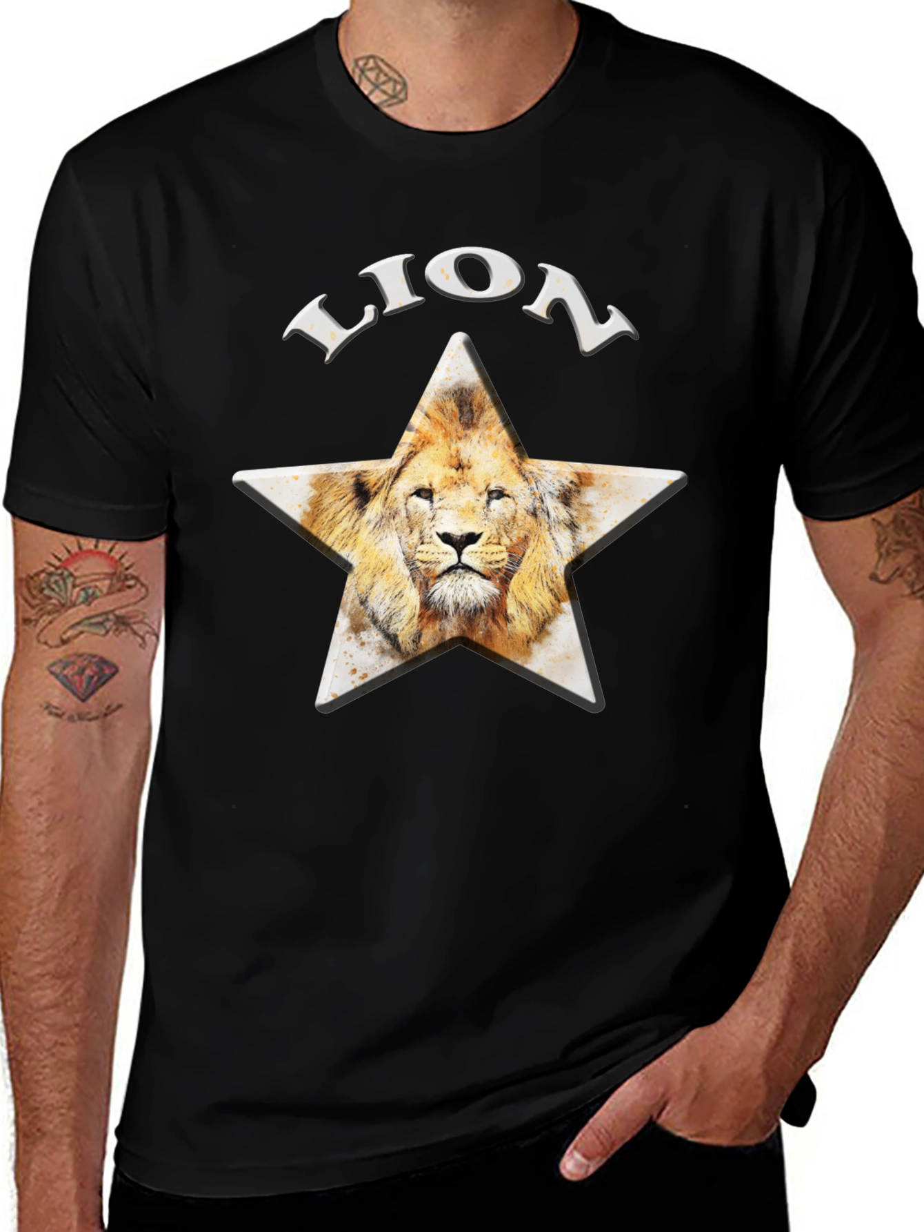 Lion Star Graphic T-Shirt - Black