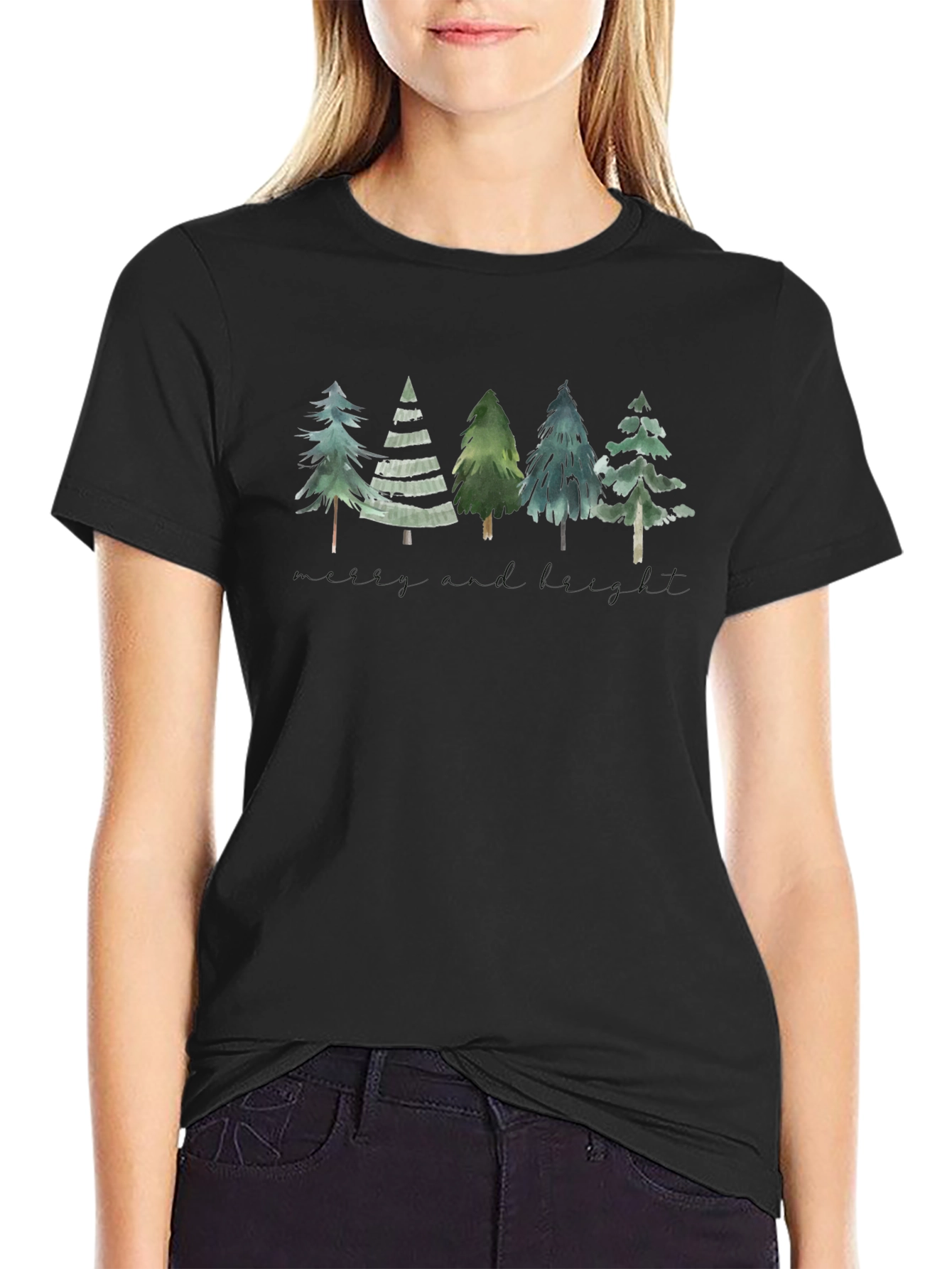 Nature Inspired Forest Tree Graphic Tee - Black