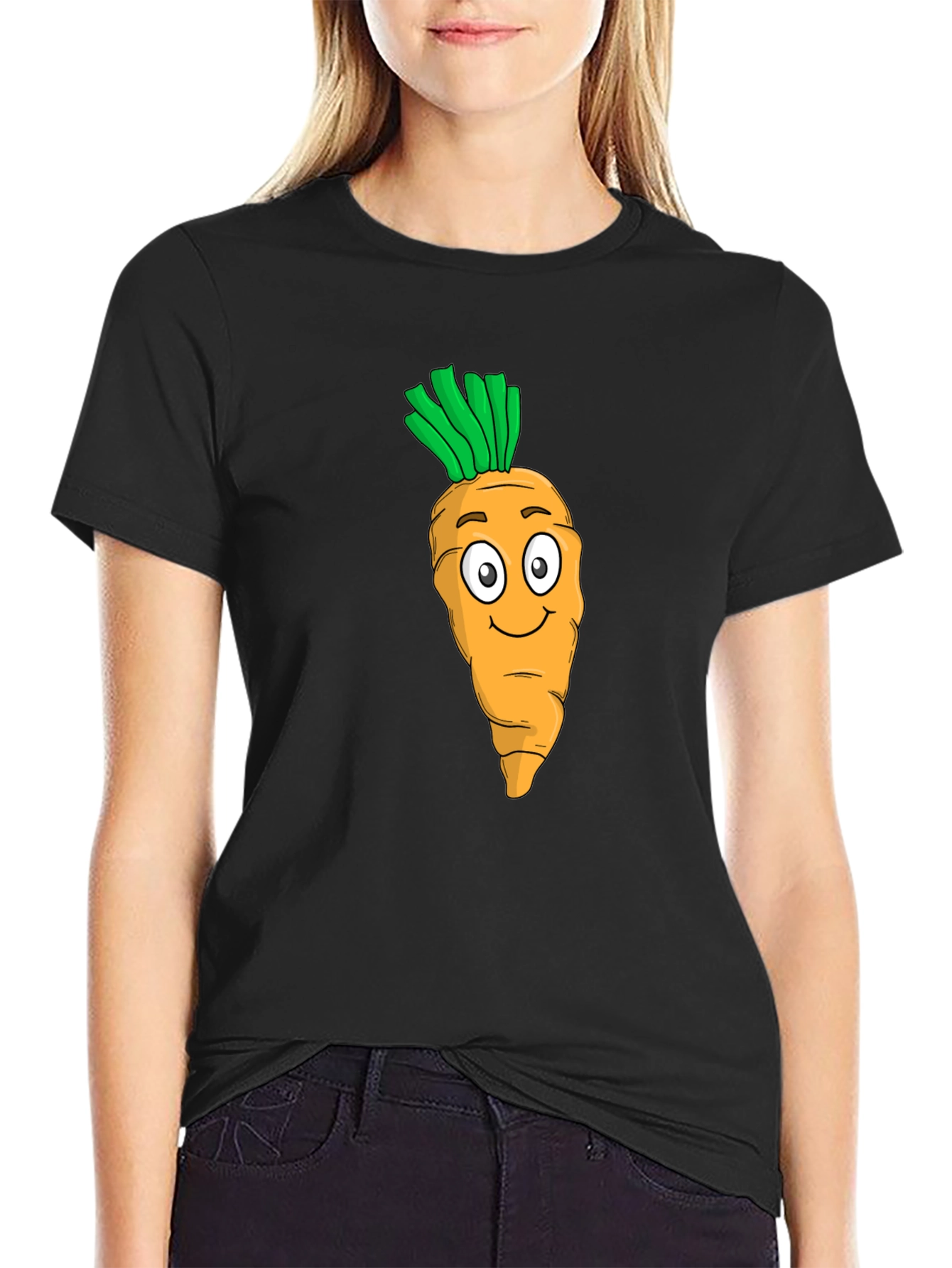 Carrot Cartoon Graphic Tee - Black T-Shirt
