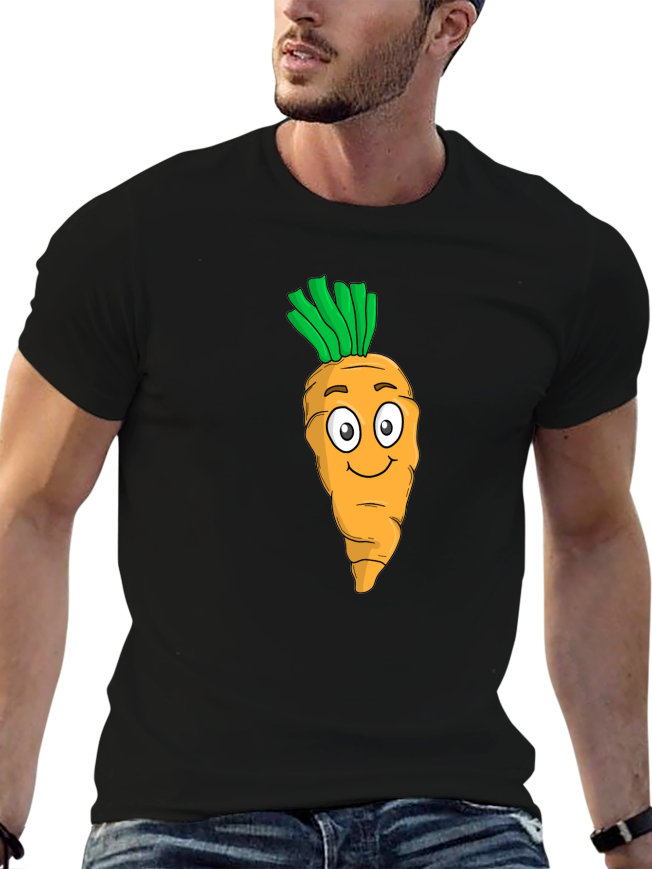 Carrot Cartoon Graphic Tee - Black T-Shirt
