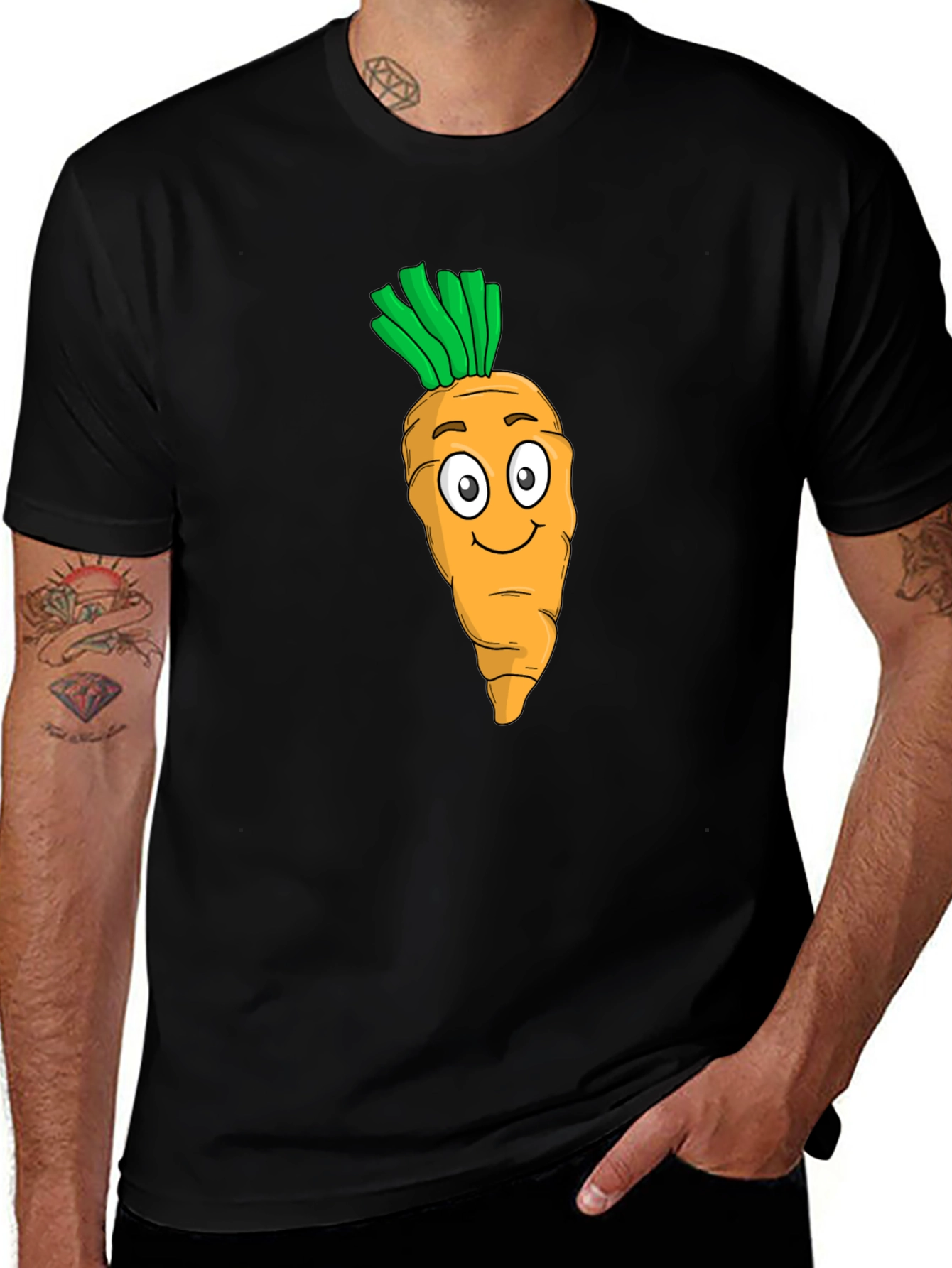 Carrot Cartoon Graphic Tee - Black T-Shirt