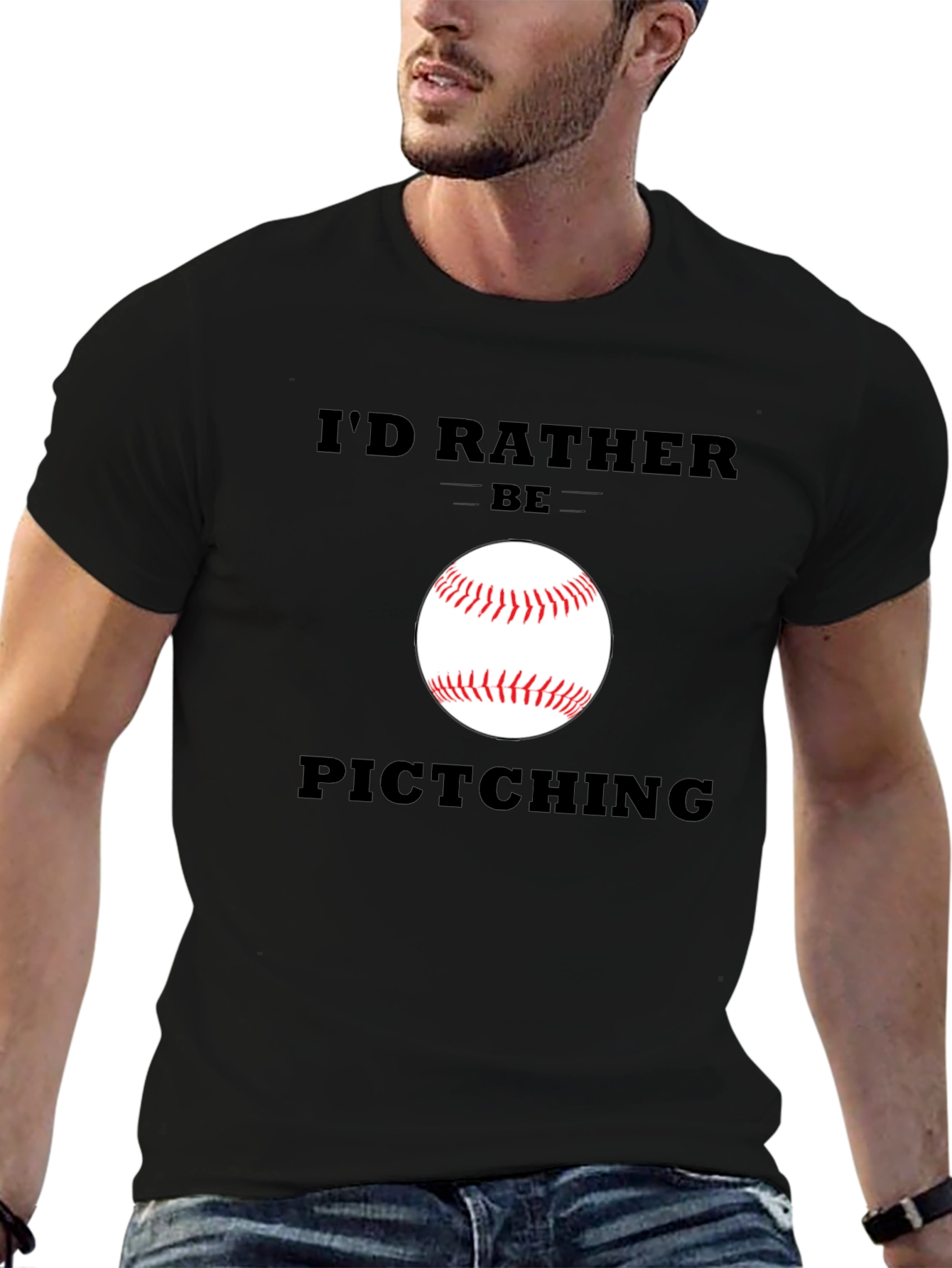 Funny Baseball T-Shirt - Id Rather Be Pitching