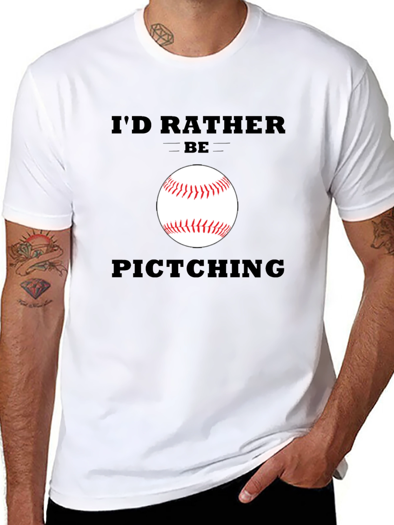Funny Baseball T-Shirt - Id Rather Be Pitching