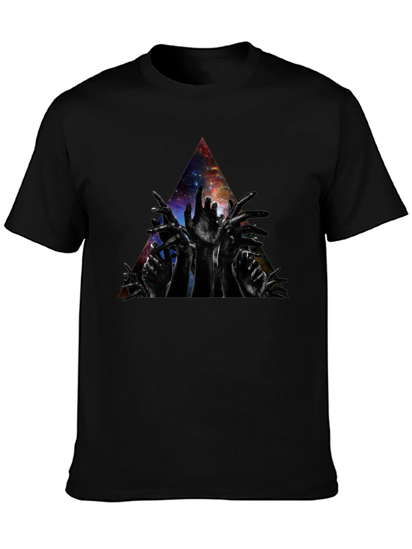 Galaxy Hands Graphic T-Shirt - Modern Artistic Design