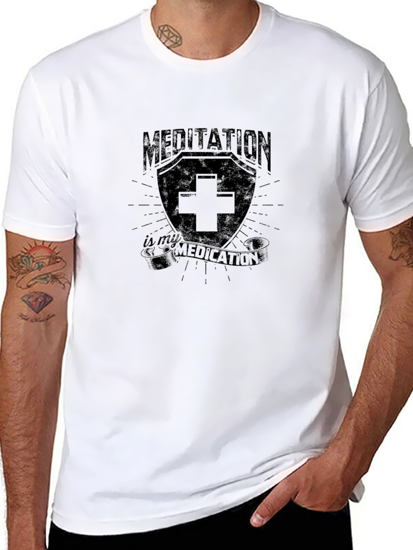 Meditation is My Medication Black Graphic T-Shirt