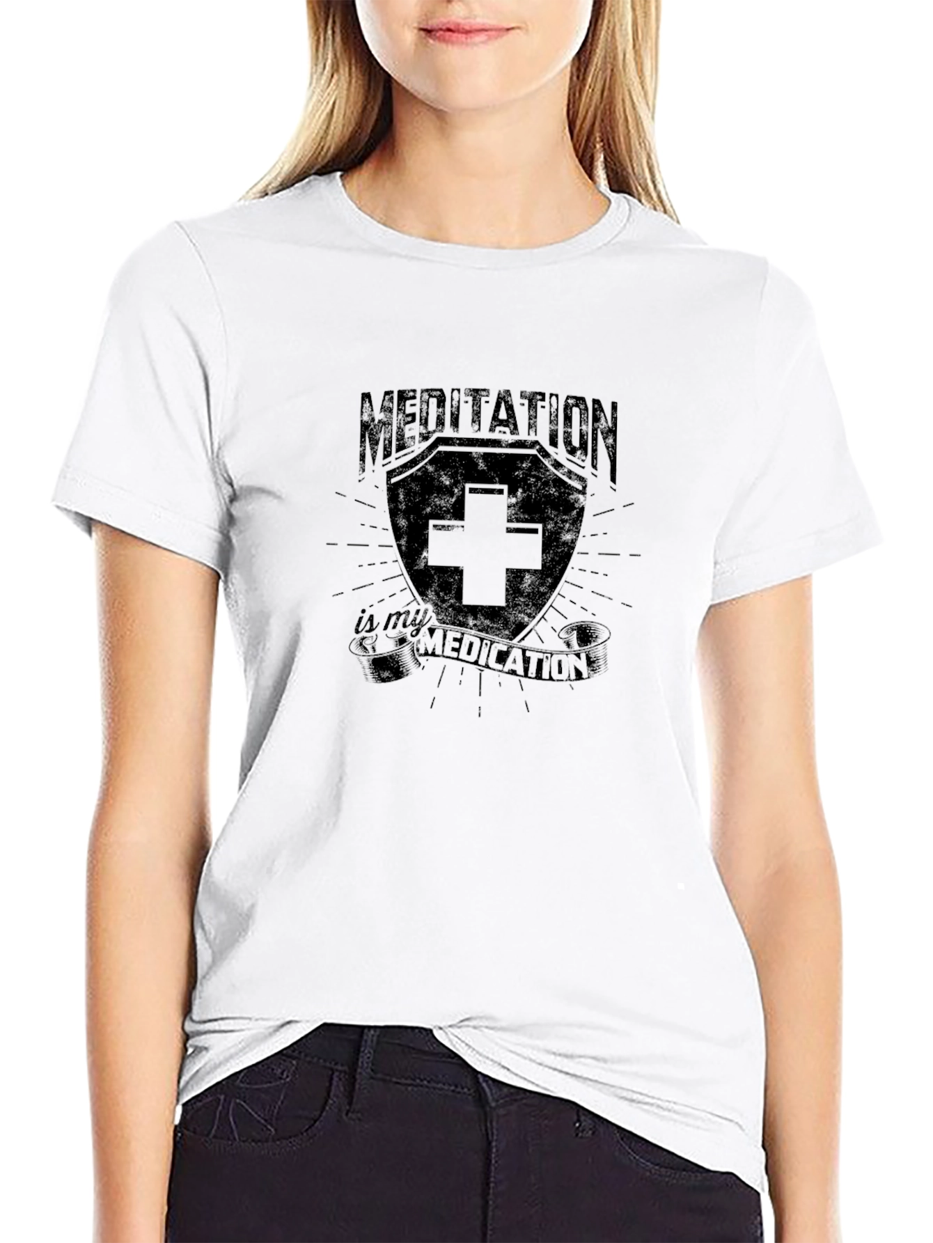 Meditation is My Medication Black Graphic T-Shirt
