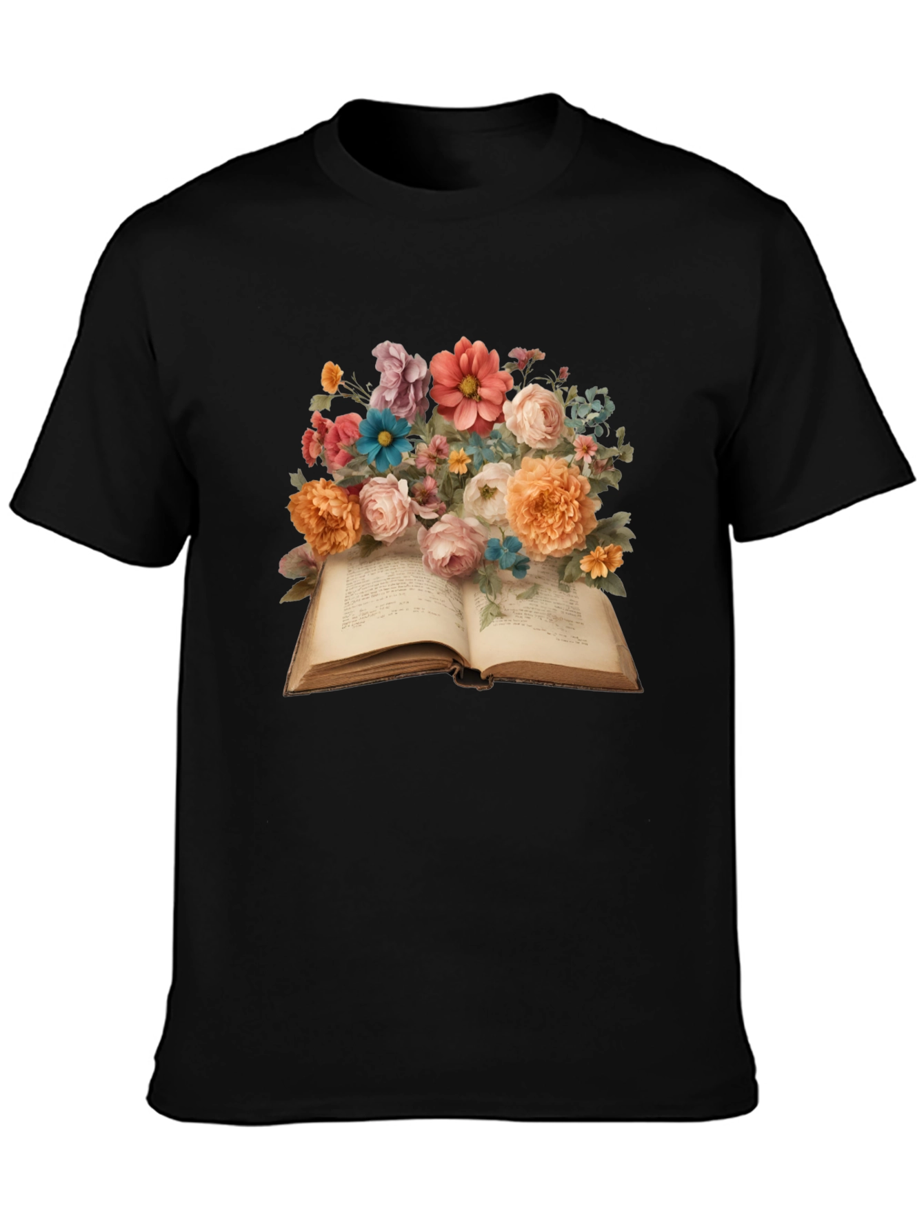 Floral Book T-Shirt: Artistic Literary Tee