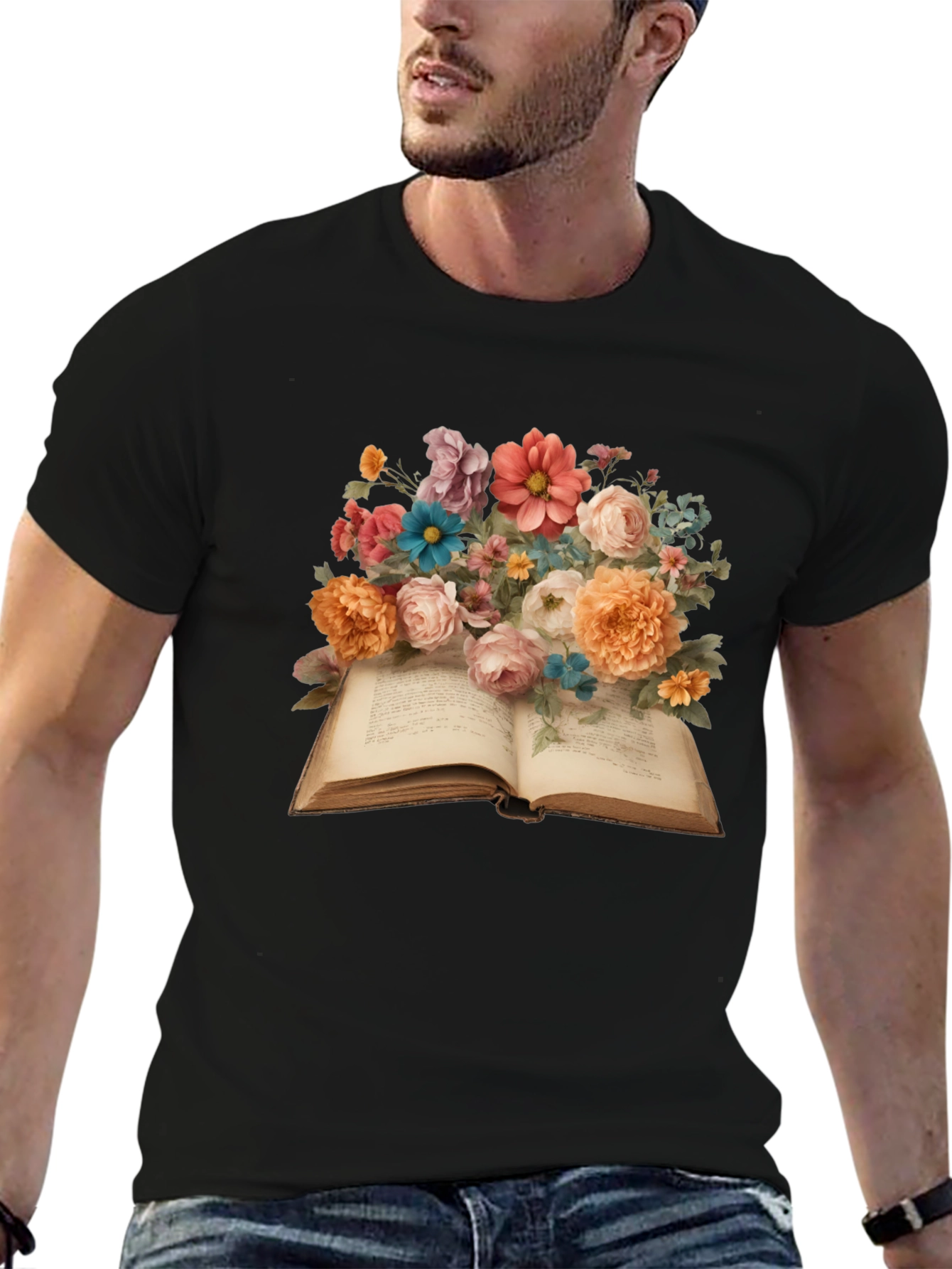 Floral Book T-Shirt: Artistic Literary Tee