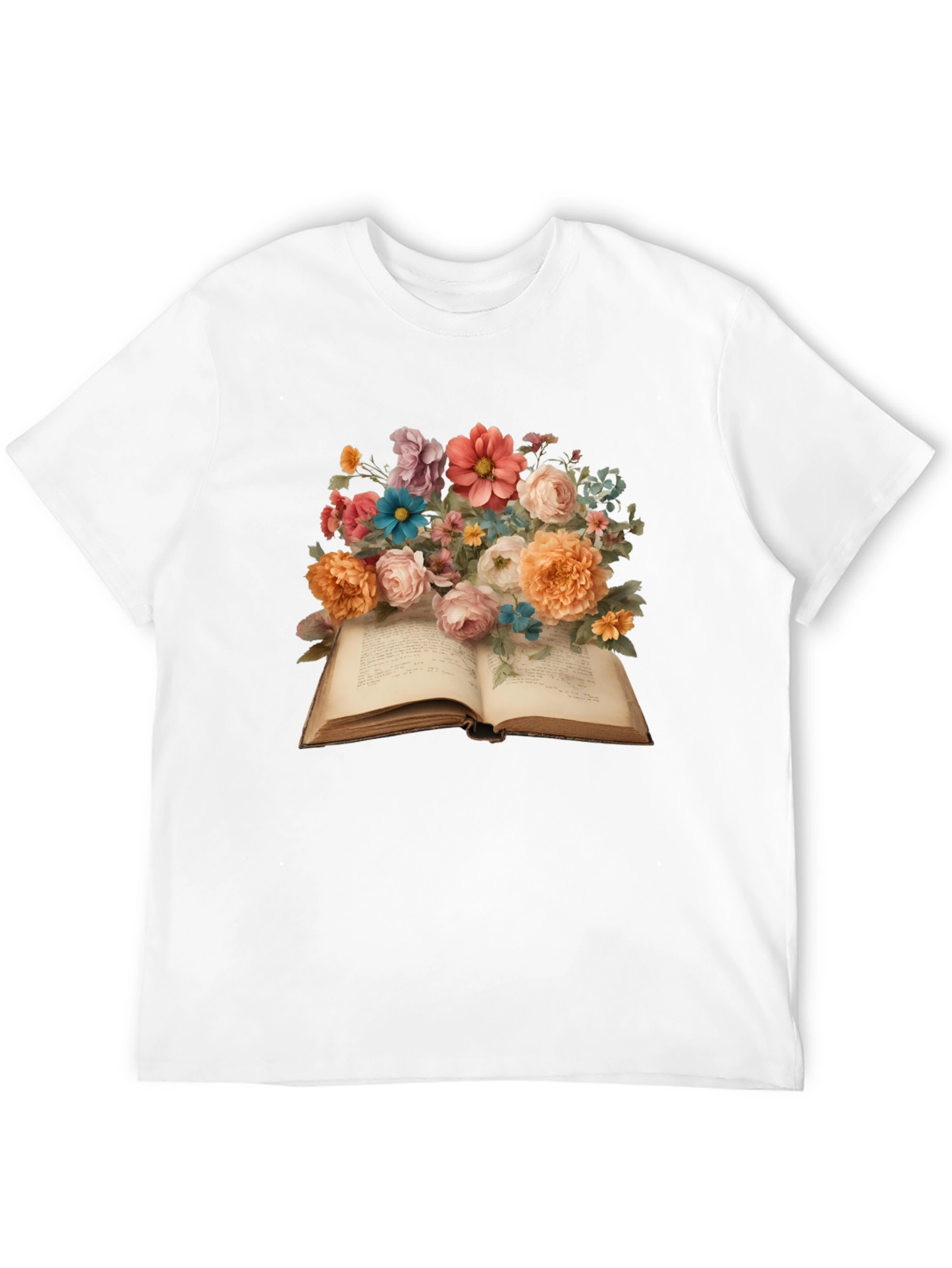 Floral Book T-Shirt: Artistic Literary Tee