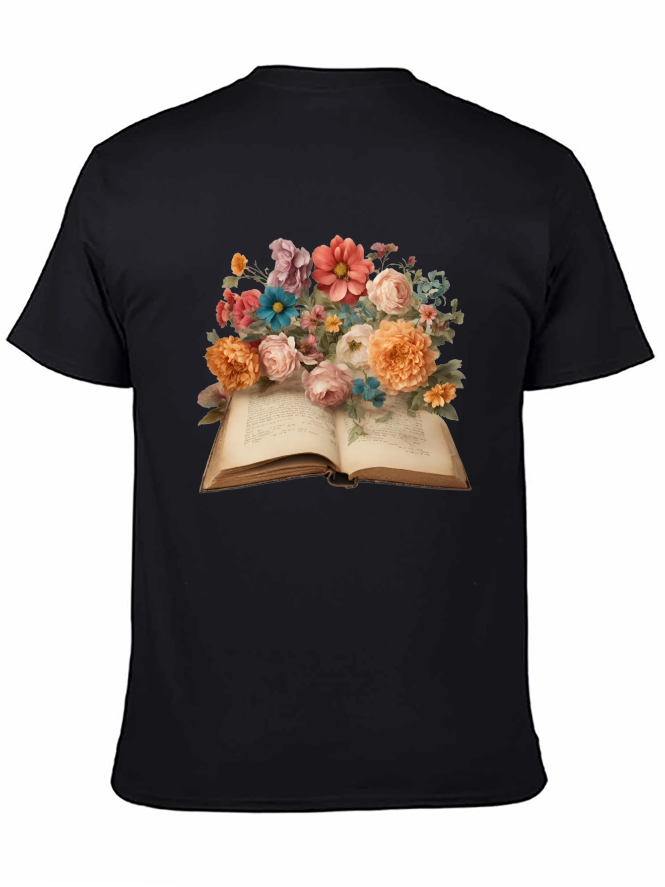 Floral Book T-Shirt: Artistic Literary Tee